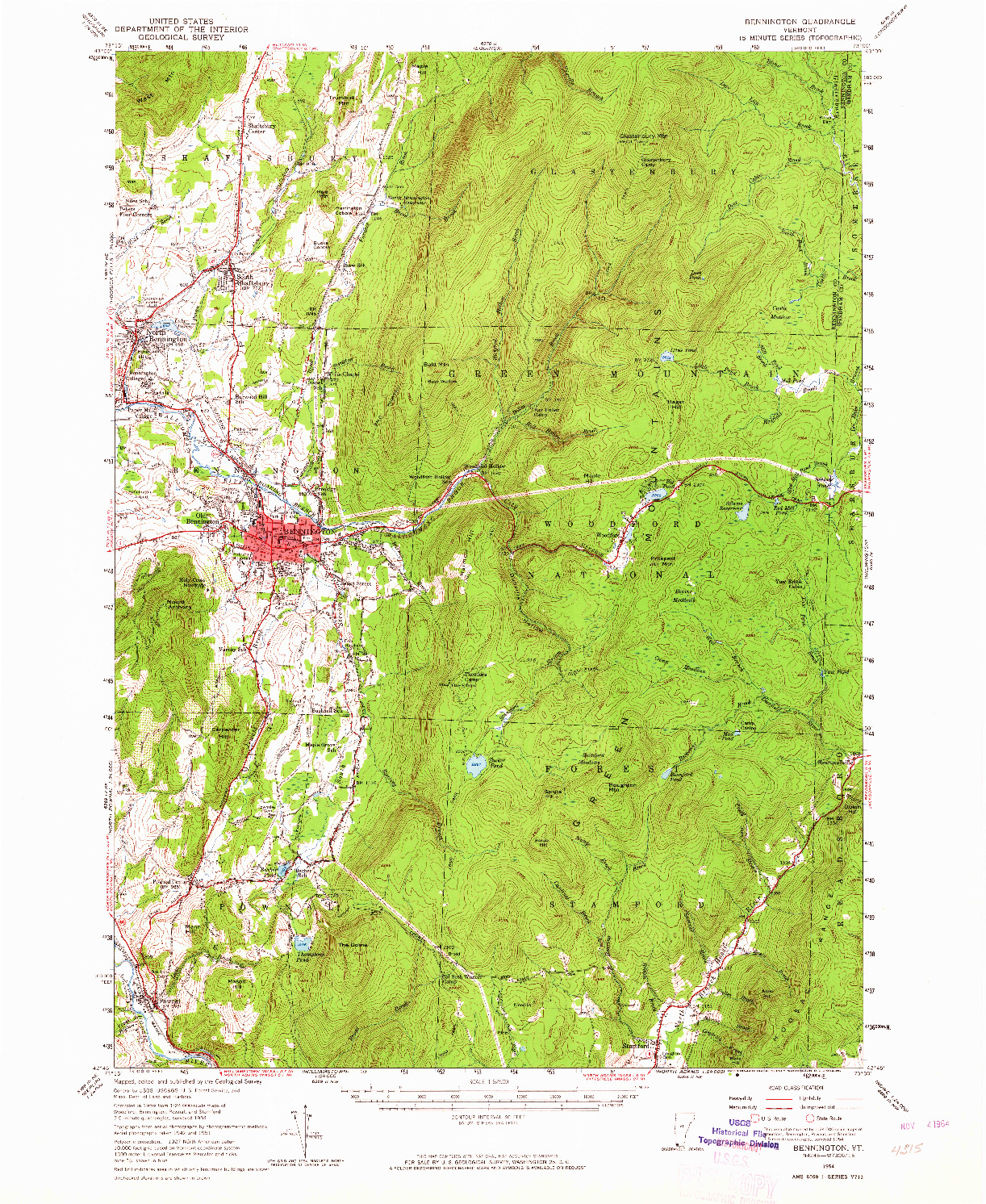 USGS 1:62500-SCALE QUADRANGLE FOR BENNINGTON, VT 1954