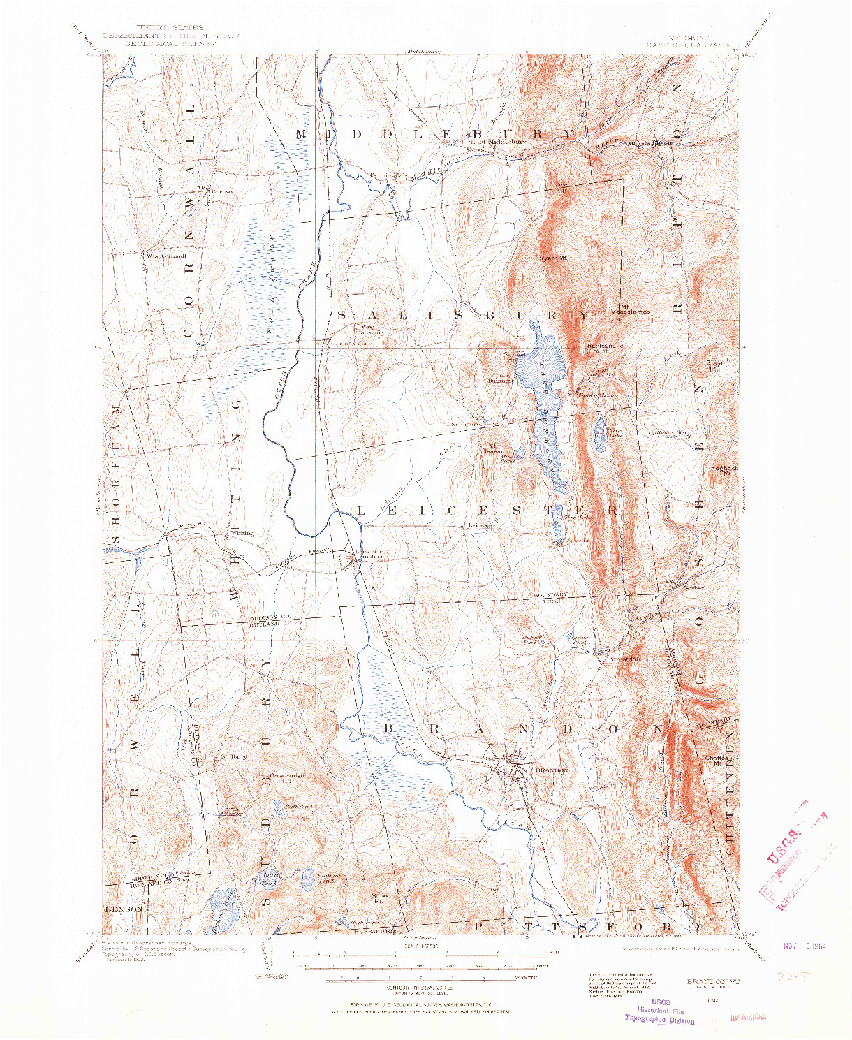 USGS 1:62500-SCALE QUADRANGLE FOR BRANDON, VT 1902