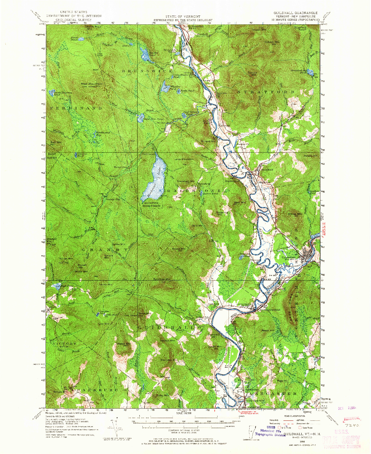 USGS 1:62500-SCALE QUADRANGLE FOR GUILDHALL, VT 1956