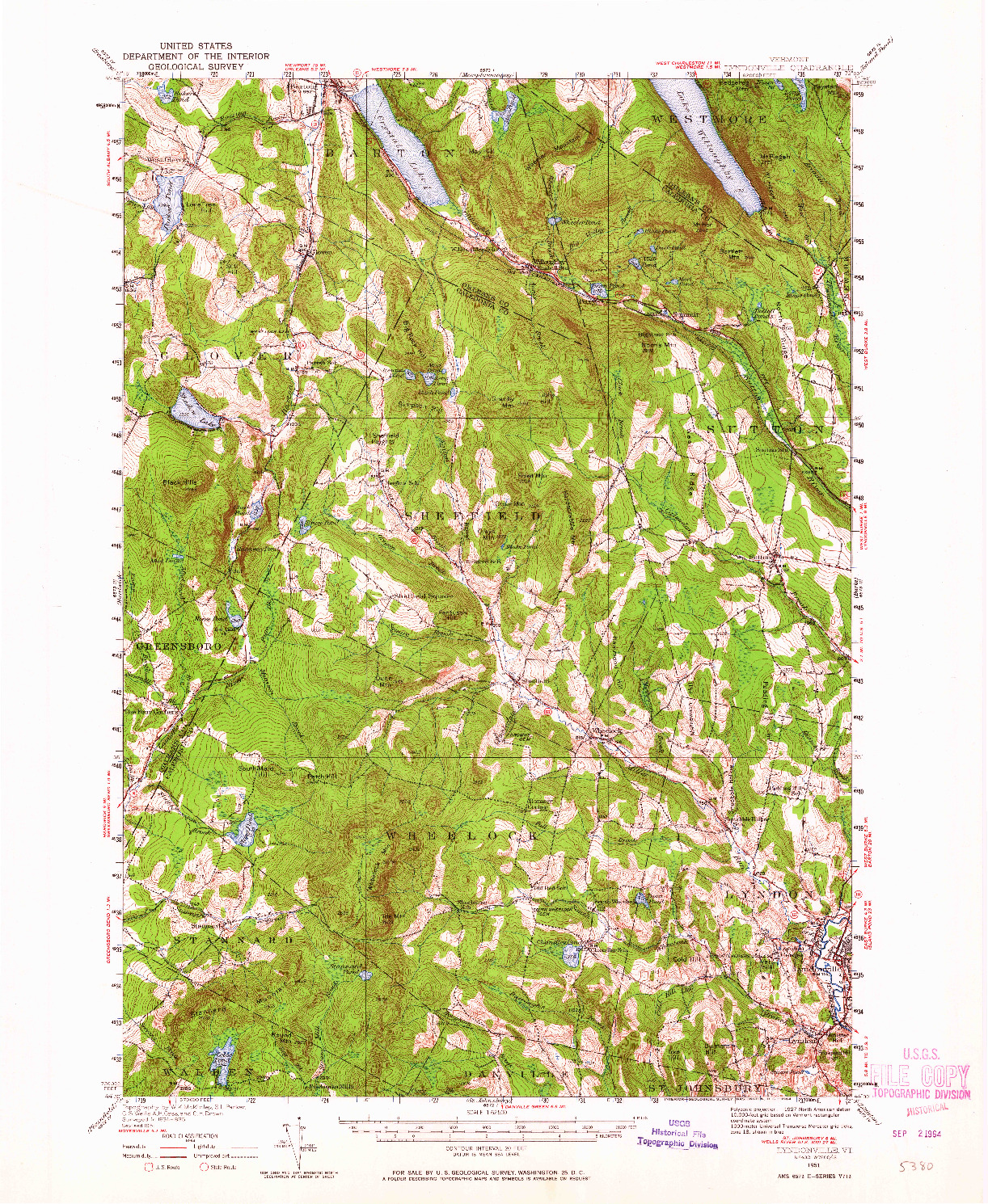 USGS 1:62500-SCALE QUADRANGLE FOR LYNDONVILLE, VT 1951