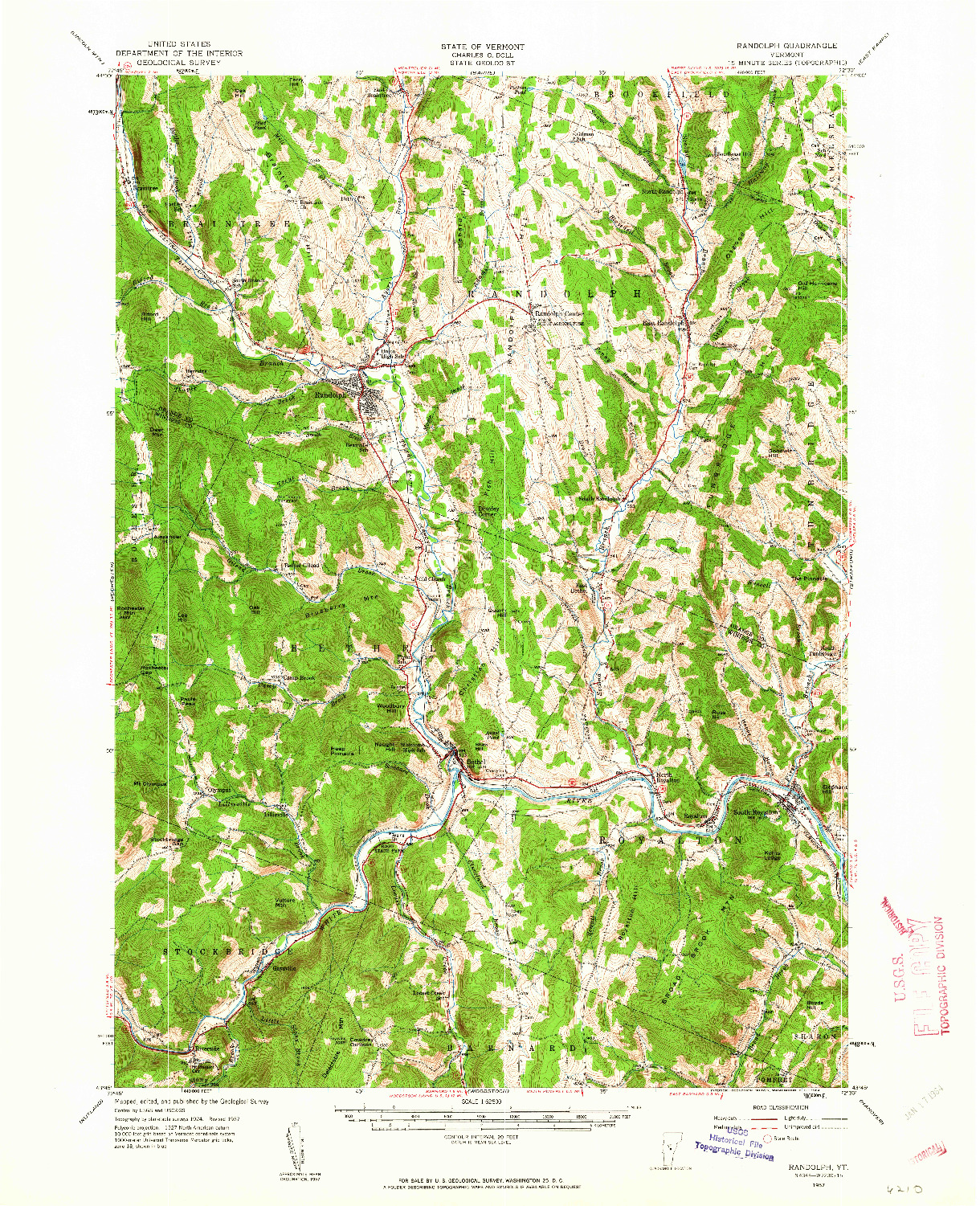 USGS 1:62500-SCALE QUADRANGLE FOR RANDOLPH, VT 1957