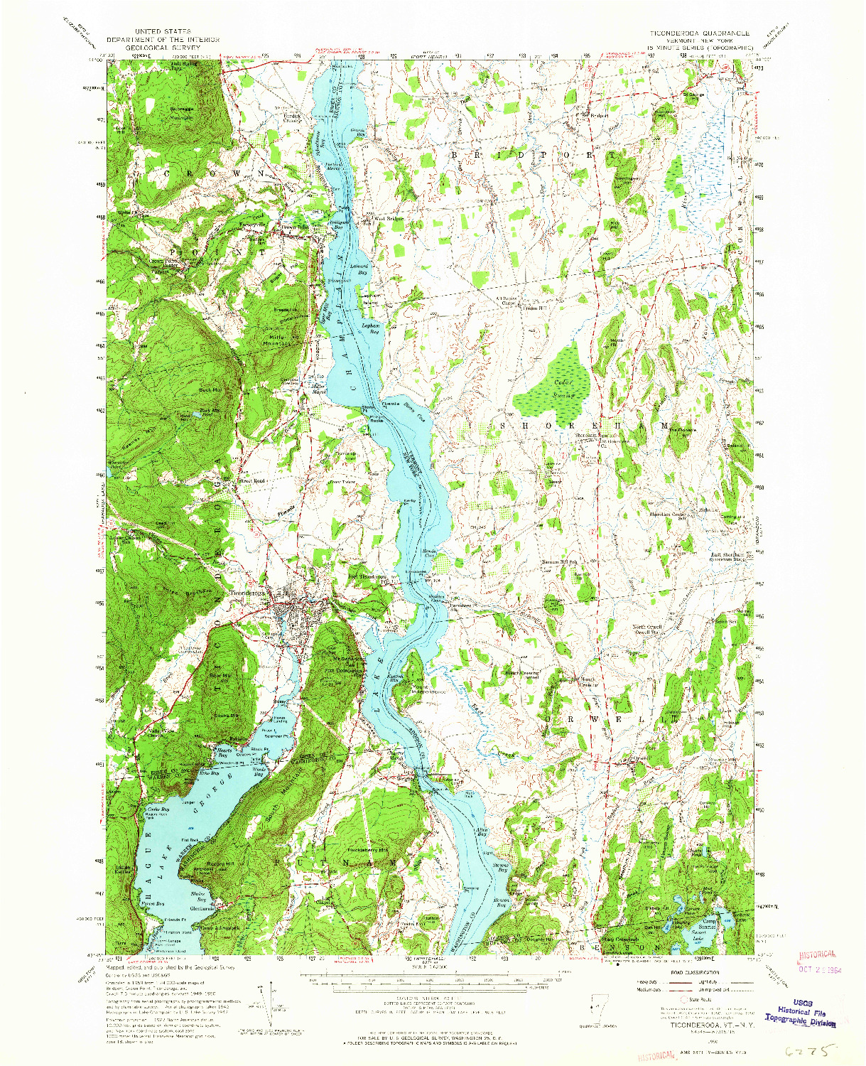 USGS 1:62500-SCALE QUADRANGLE FOR TICONDEROGA, VT 1950