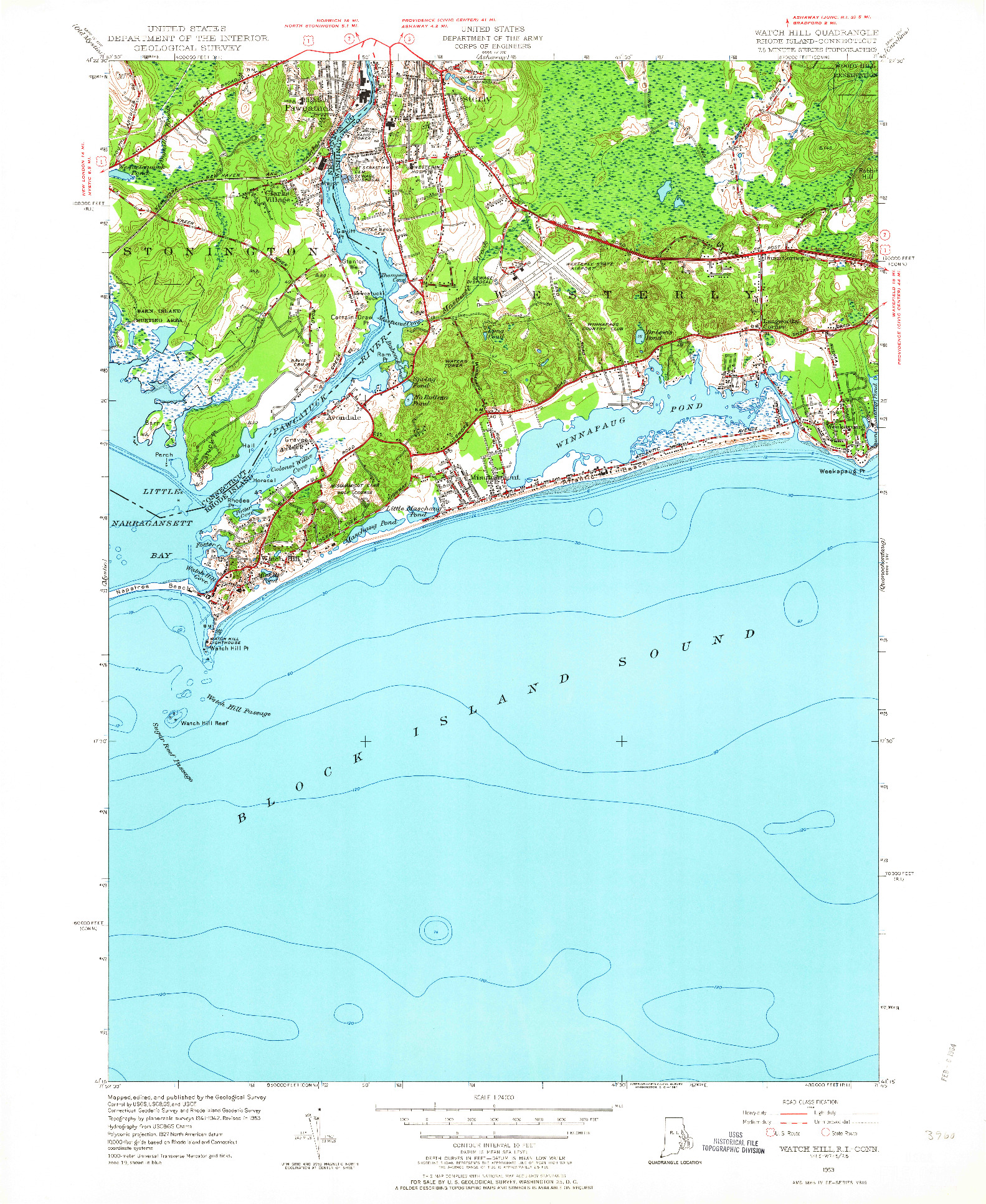 USGS 1:24000-SCALE QUADRANGLE FOR WATCH HILL, RI 1953