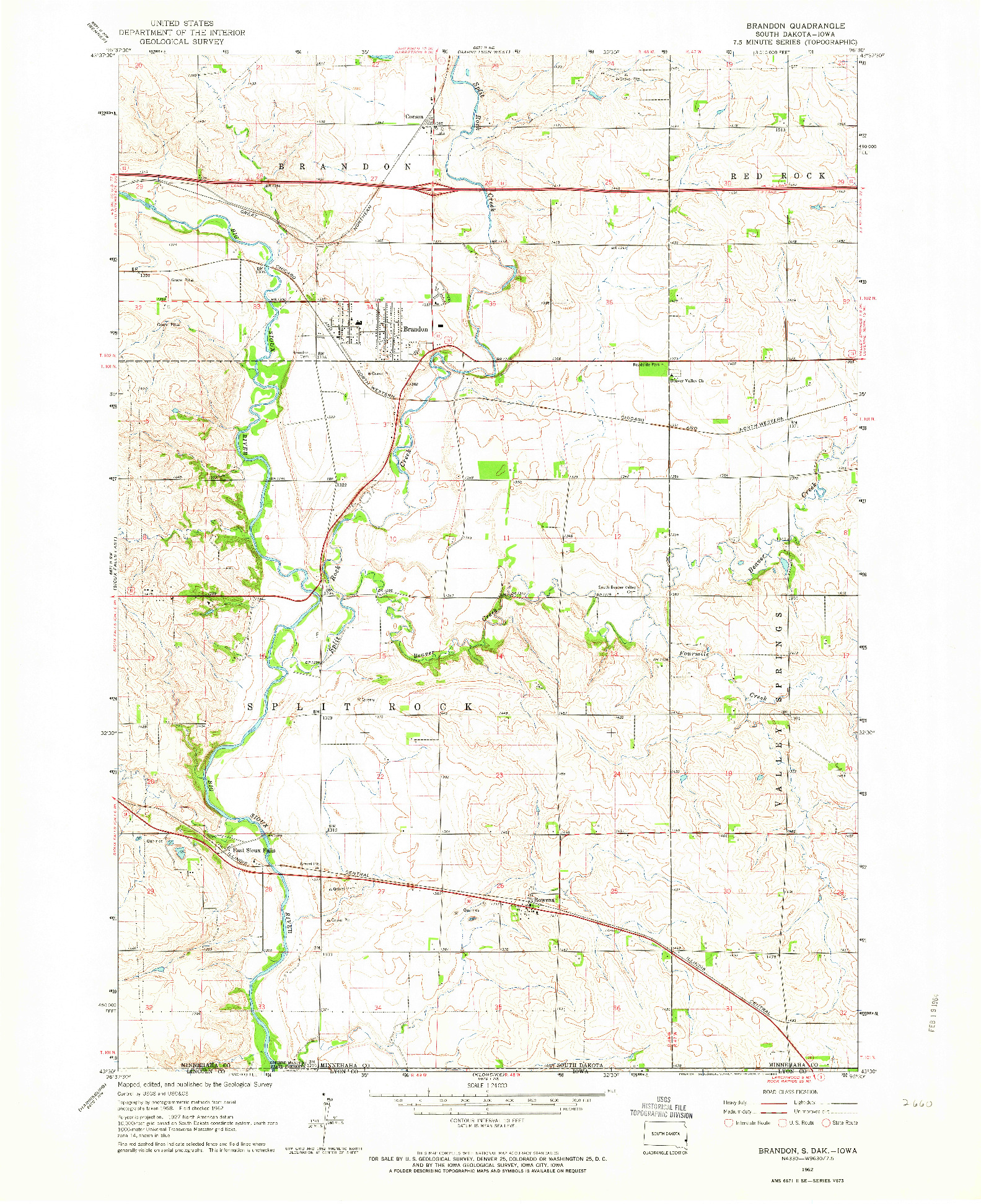 USGS 1:24000-SCALE QUADRANGLE FOR BRANDON, SD 1962