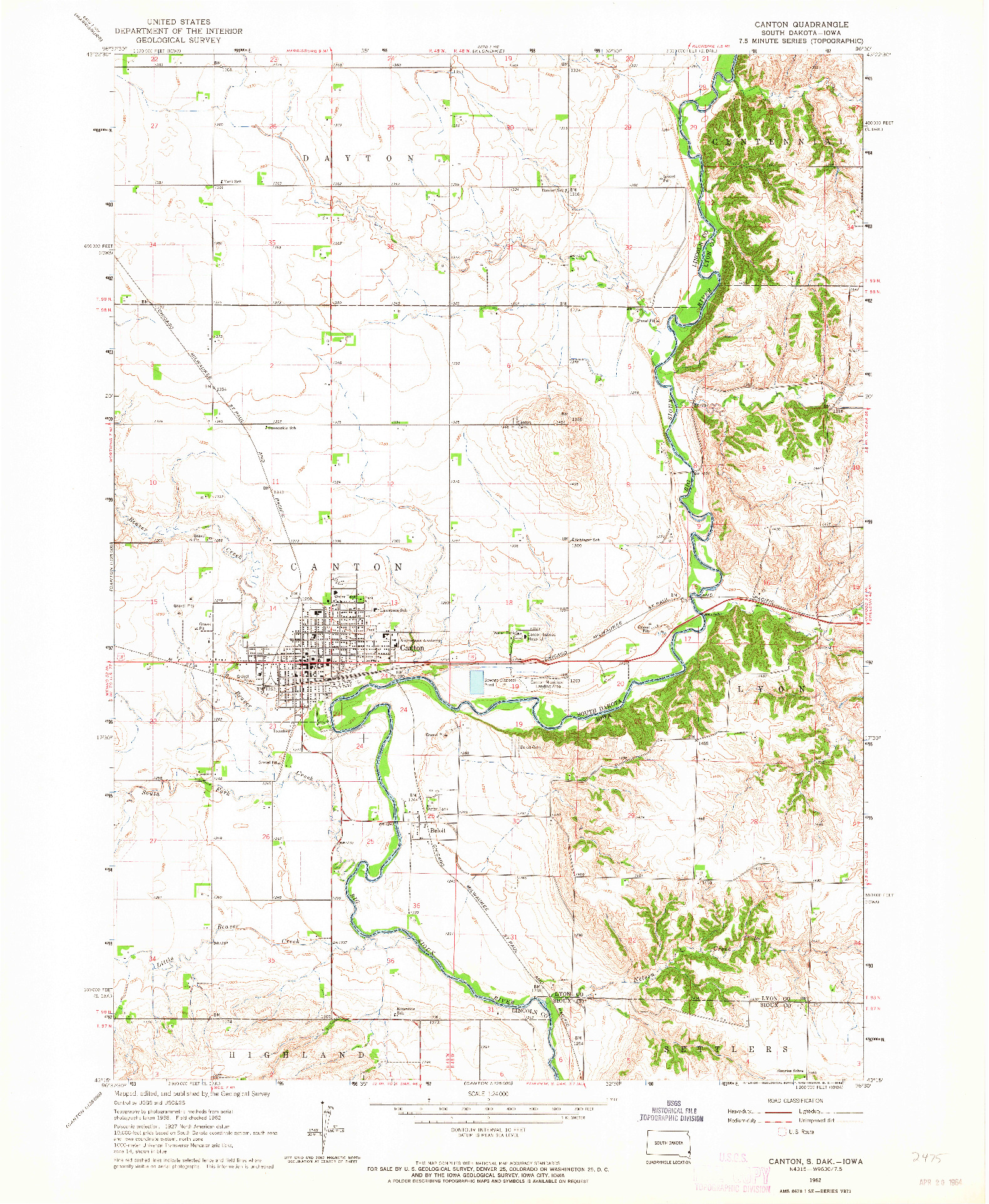 USGS 1:24000-SCALE QUADRANGLE FOR CANTON, SD 1962