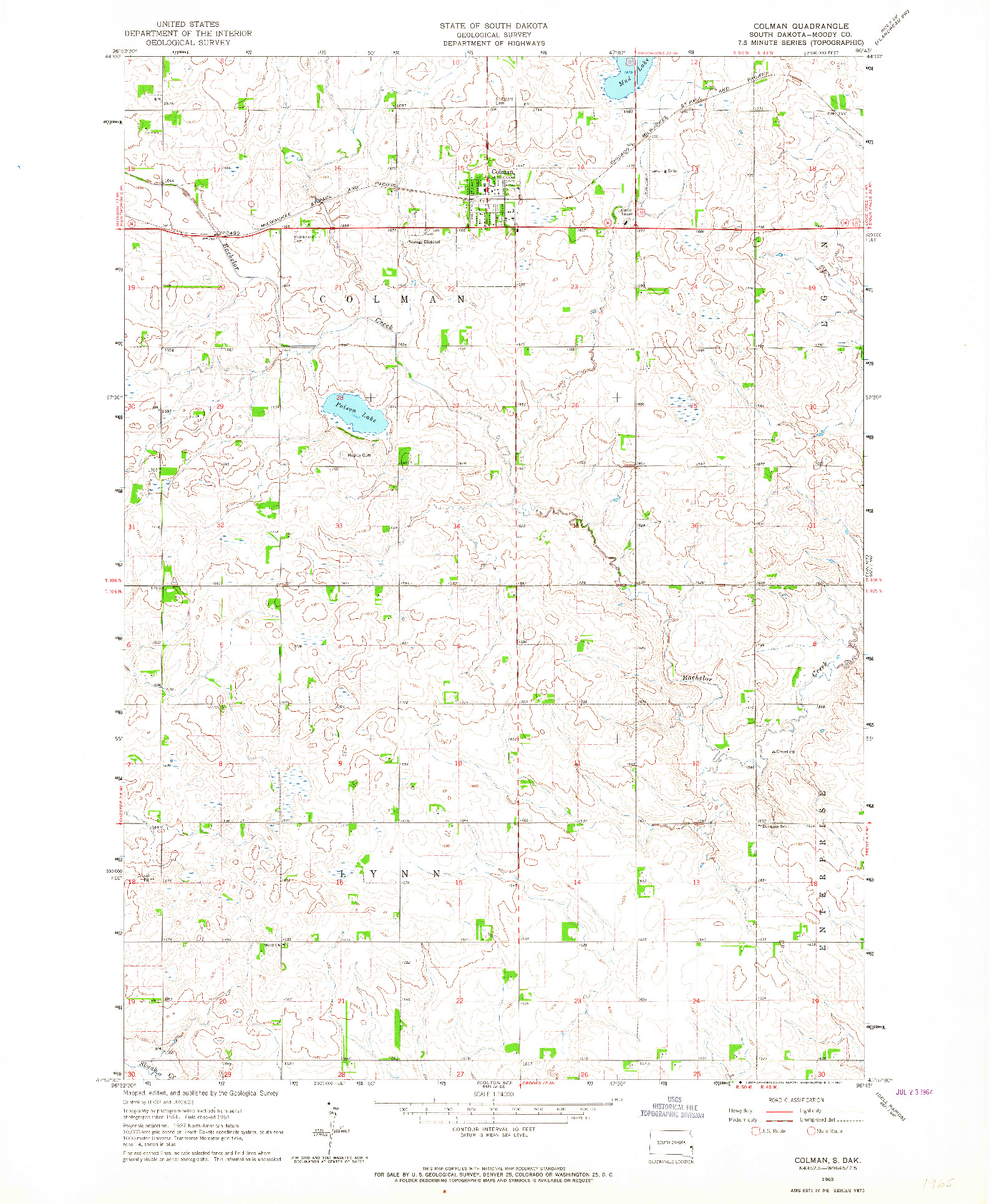 USGS 1:24000-SCALE QUADRANGLE FOR COLMAN, SD 1963