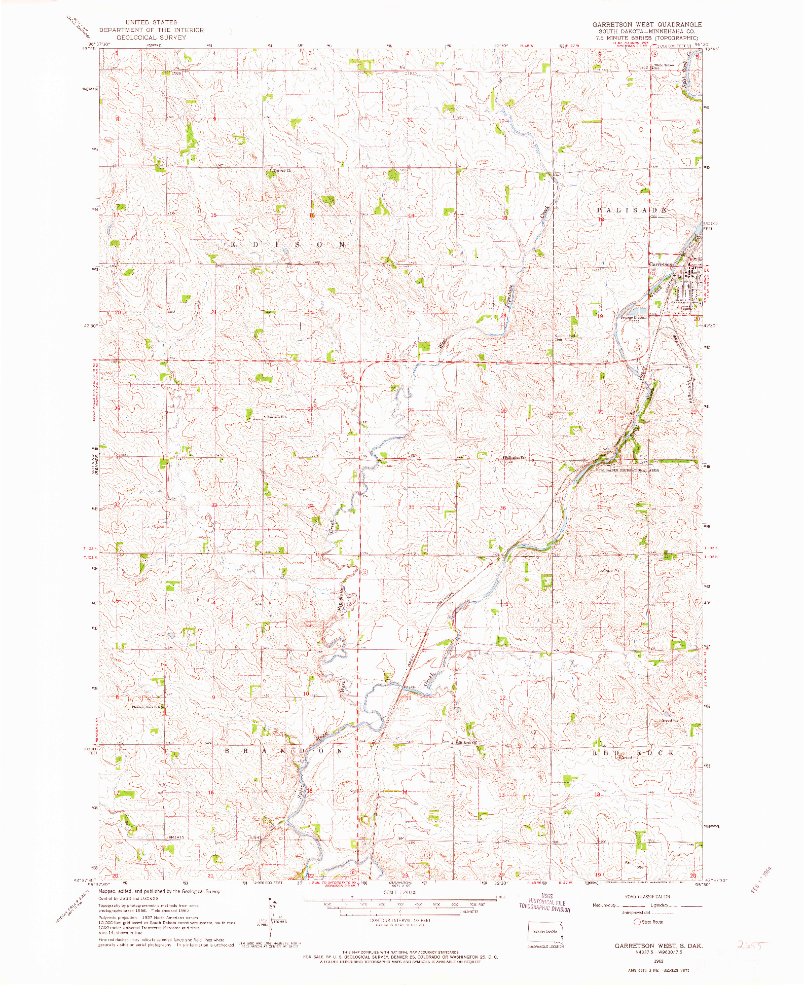 USGS 1:24000-SCALE QUADRANGLE FOR GARRETSON WEST, SD 1962