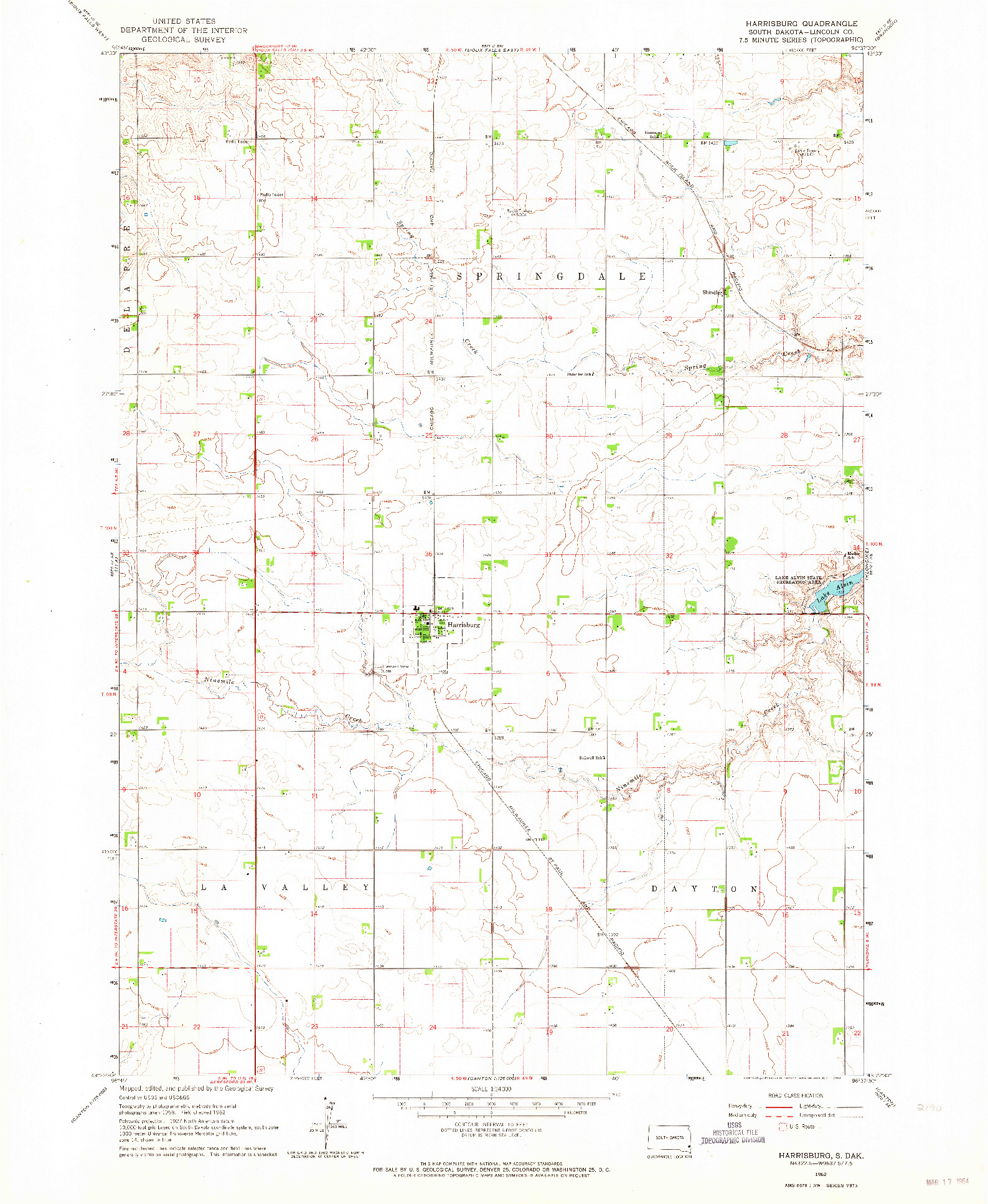 USGS 1:24000-SCALE QUADRANGLE FOR HARRISBURG, SD 1962