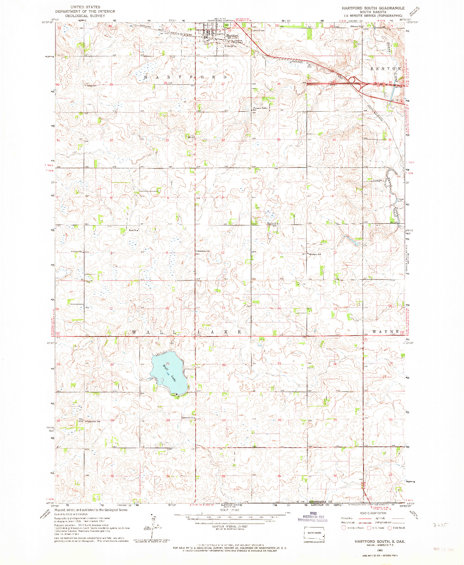 USGS 1:24000-SCALE QUADRANGLE FOR HARTFORD SOUTH, SD 1962