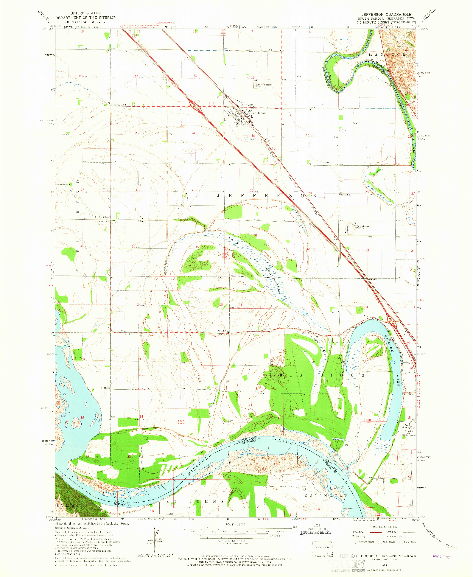 USGS 1:24000-SCALE QUADRANGLE FOR JEFFERSON, SD 1963