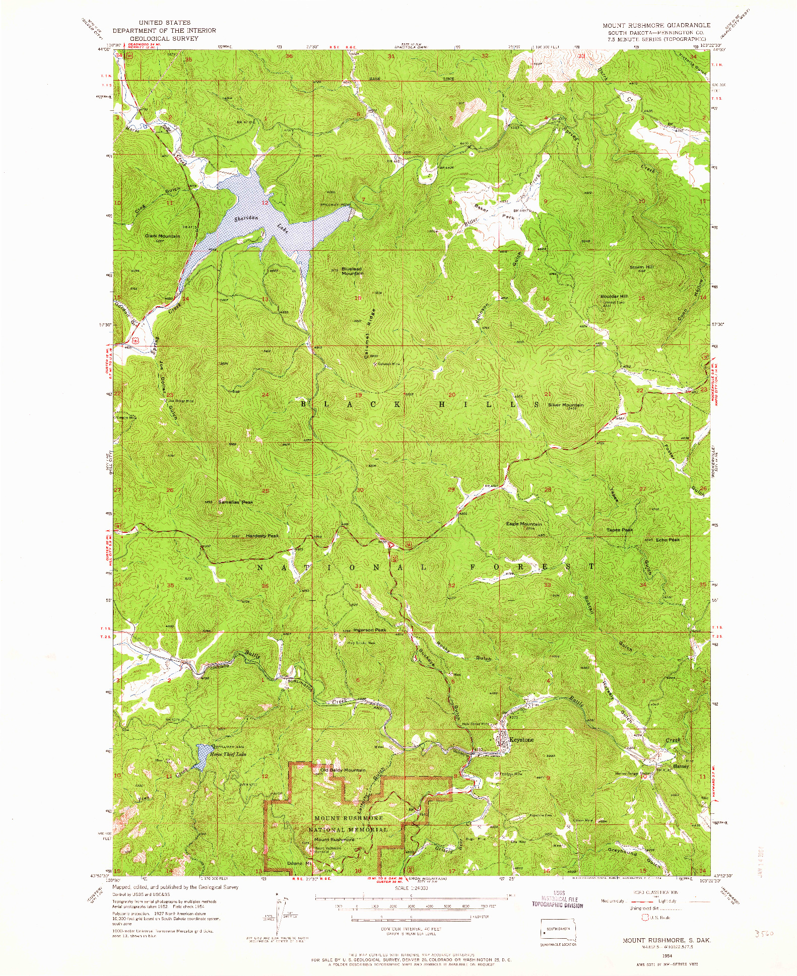 USGS 1:24000-SCALE QUADRANGLE FOR MOUNT RUSHMORE, SD 1954