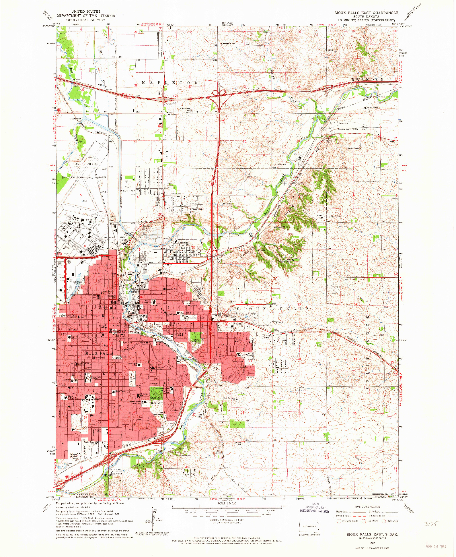 USGS 1:24000-SCALE QUADRANGLE FOR SIOUX FALLS EAST, SD 1962