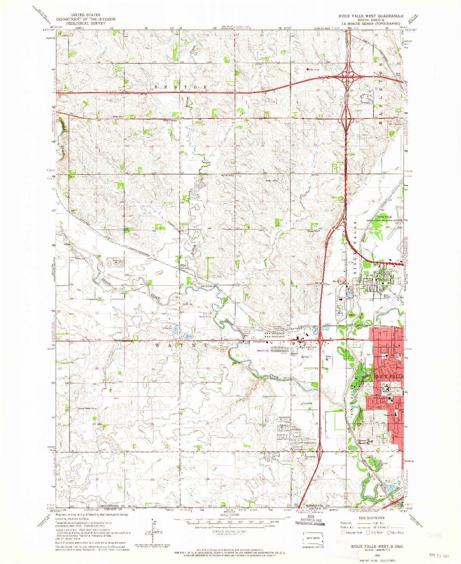 USGS 1:24000-SCALE QUADRANGLE FOR SIOUX FALLS WEST, SD 1962