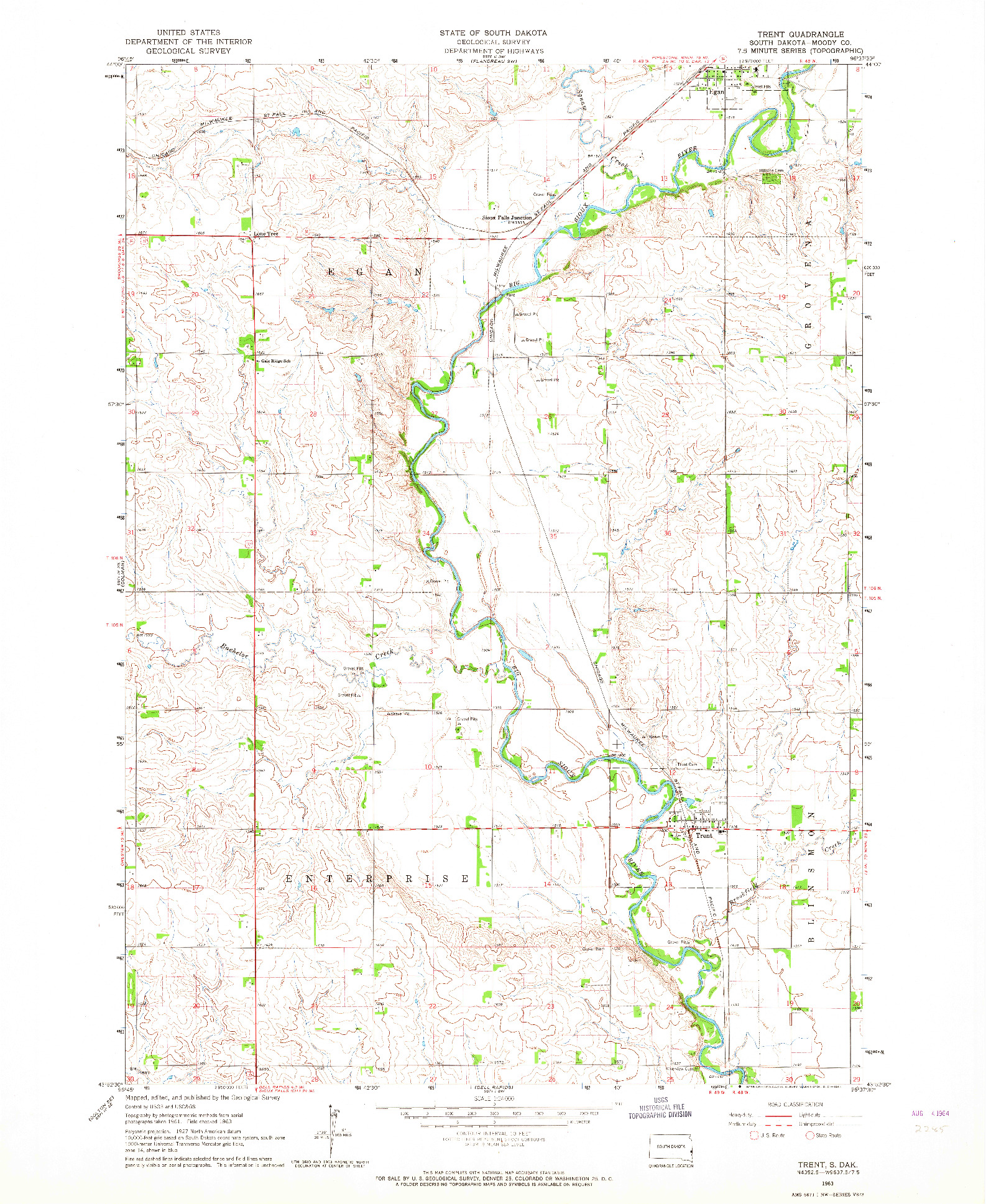 USGS 1:24000-SCALE QUADRANGLE FOR TRENT, SD 1963