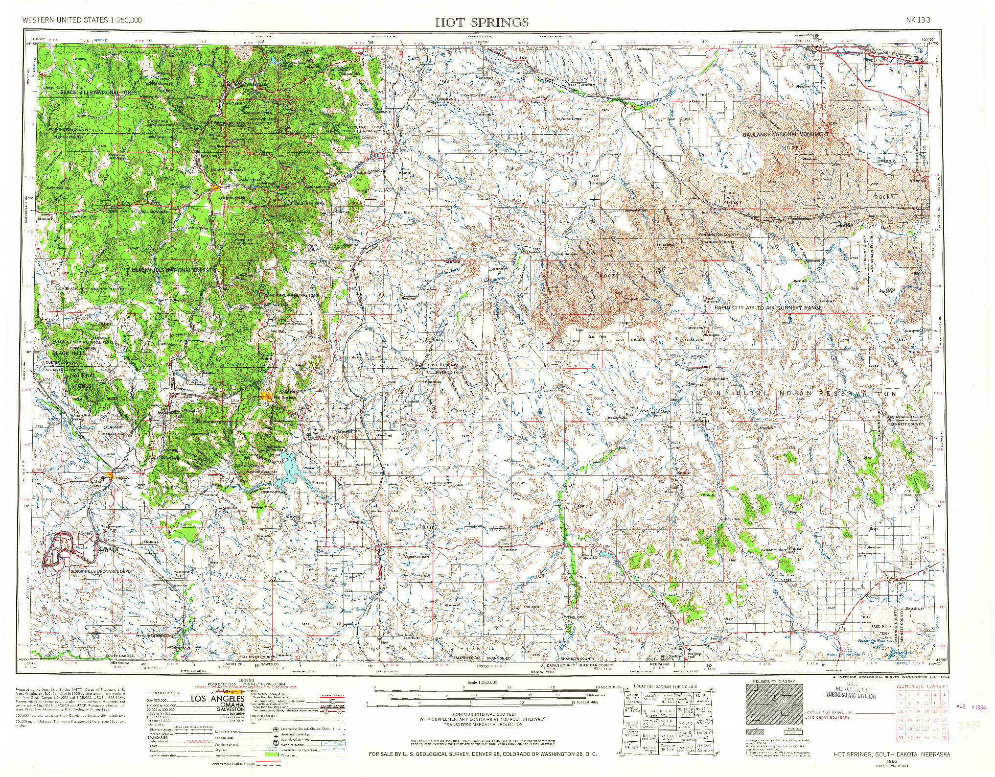 USGS 1:250000-SCALE QUADRANGLE FOR HOT SPRINGS, SD 1955