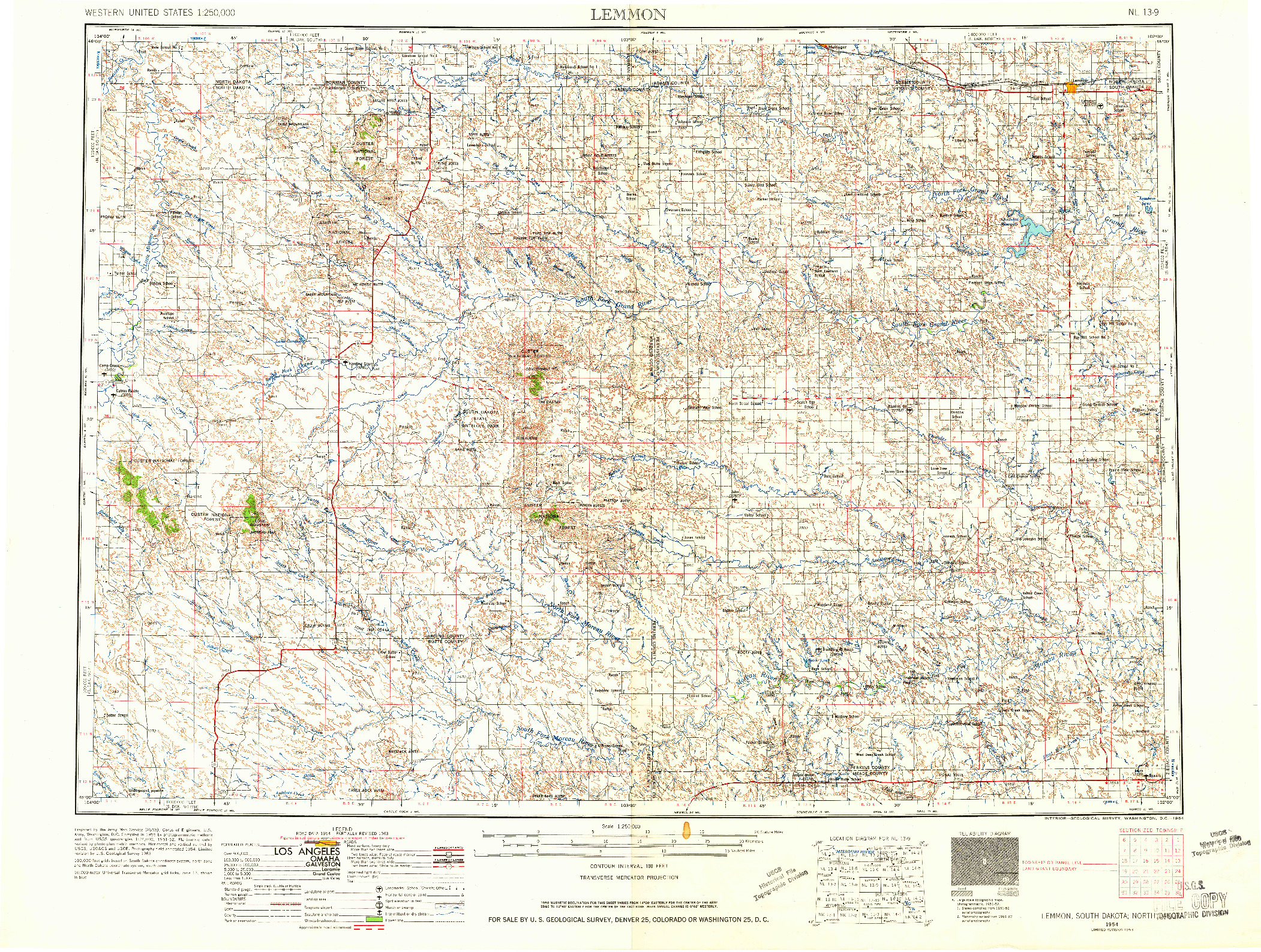 USGS 1:250000-SCALE QUADRANGLE FOR LEMMON, SD 1954