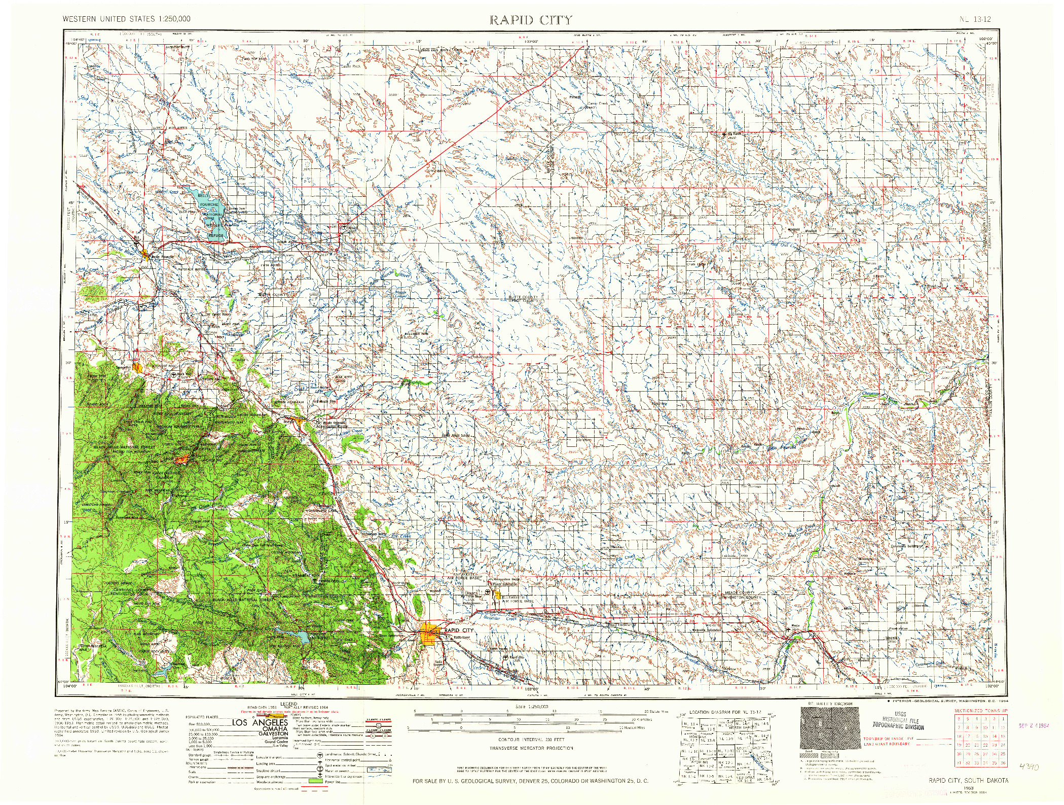 USGS 1:250000-SCALE QUADRANGLE FOR RAPID CITY, SD 1953