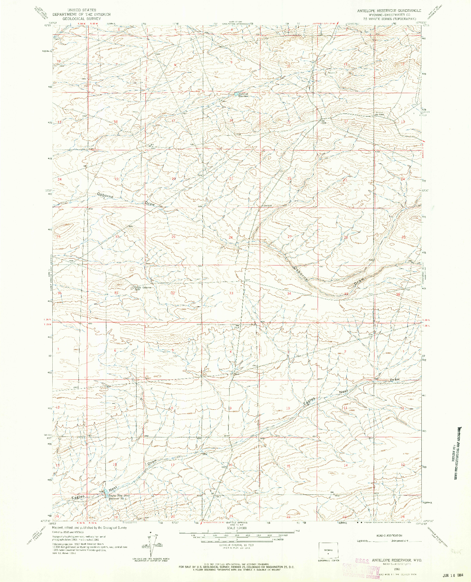 USGS 1:24000-SCALE QUADRANGLE FOR ANTELOPE RESERVOIR, WY 1961