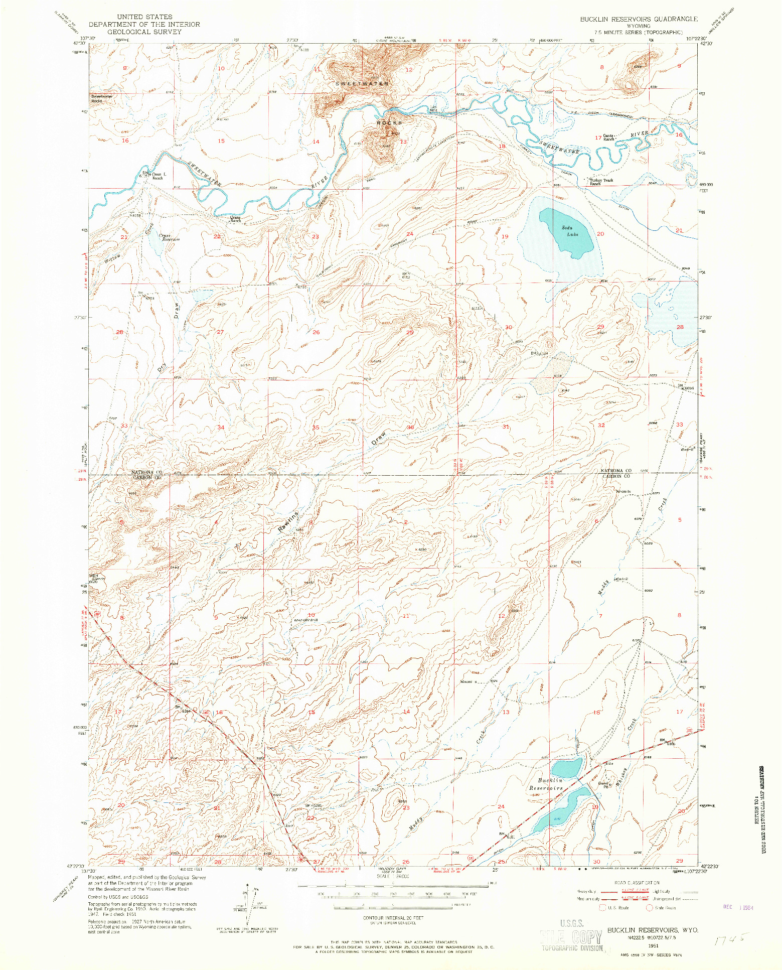 USGS 1:24000-SCALE QUADRANGLE FOR BUCKLIN RESERVOIRS, WY 1951