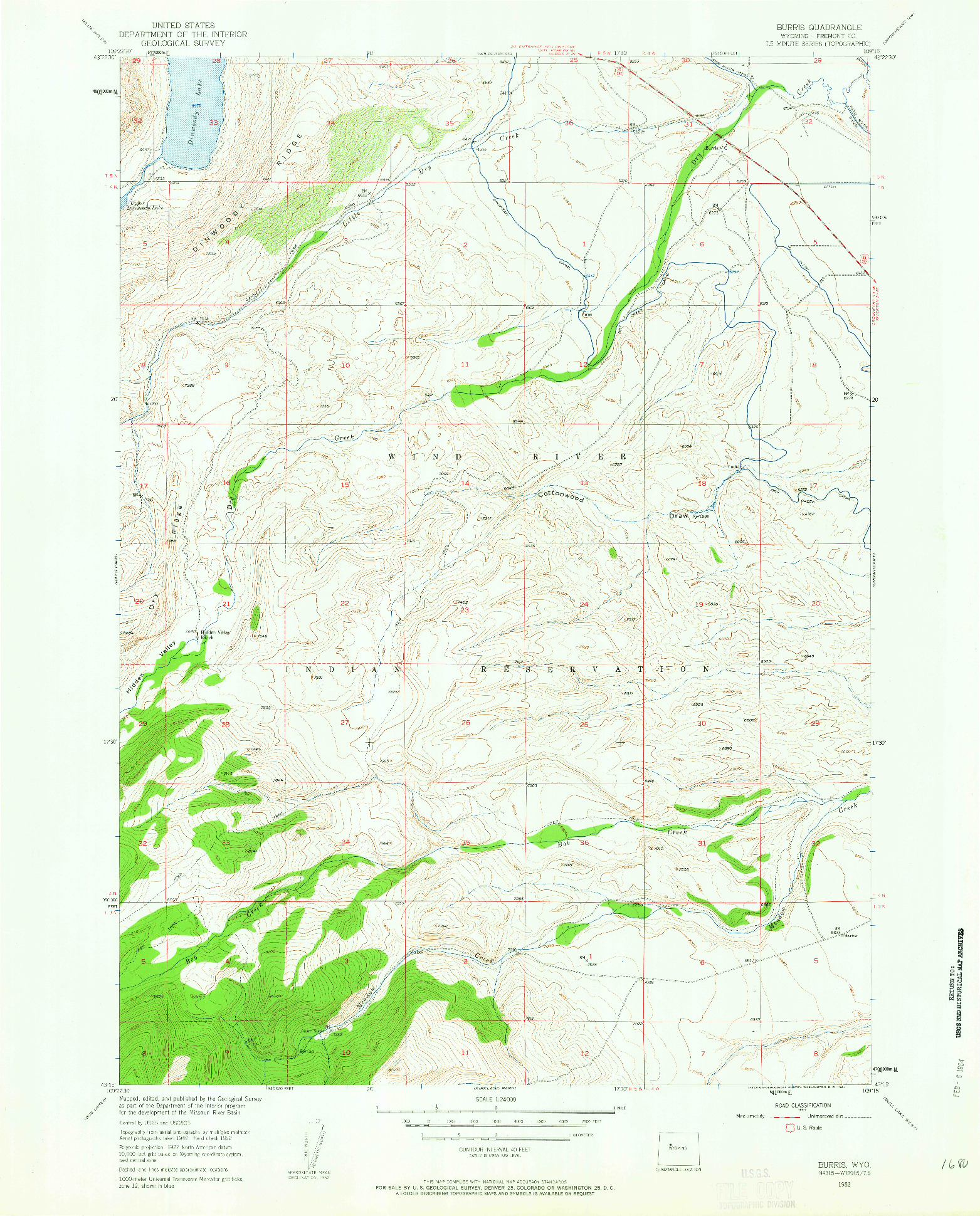 USGS 1:24000-SCALE QUADRANGLE FOR BURRIS, WY 1952
