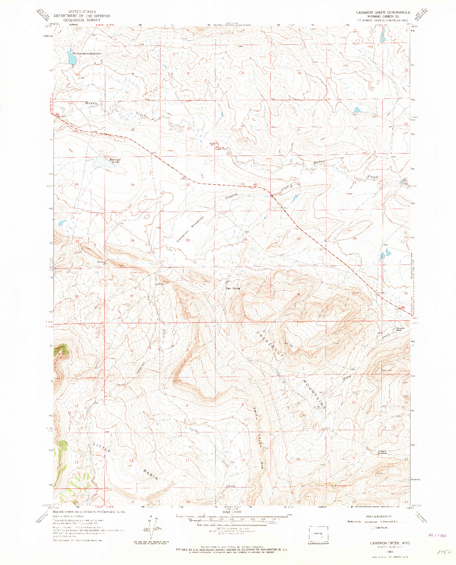 USGS 1:24000-SCALE QUADRANGLE FOR CAMERON CREEK, WY 1961