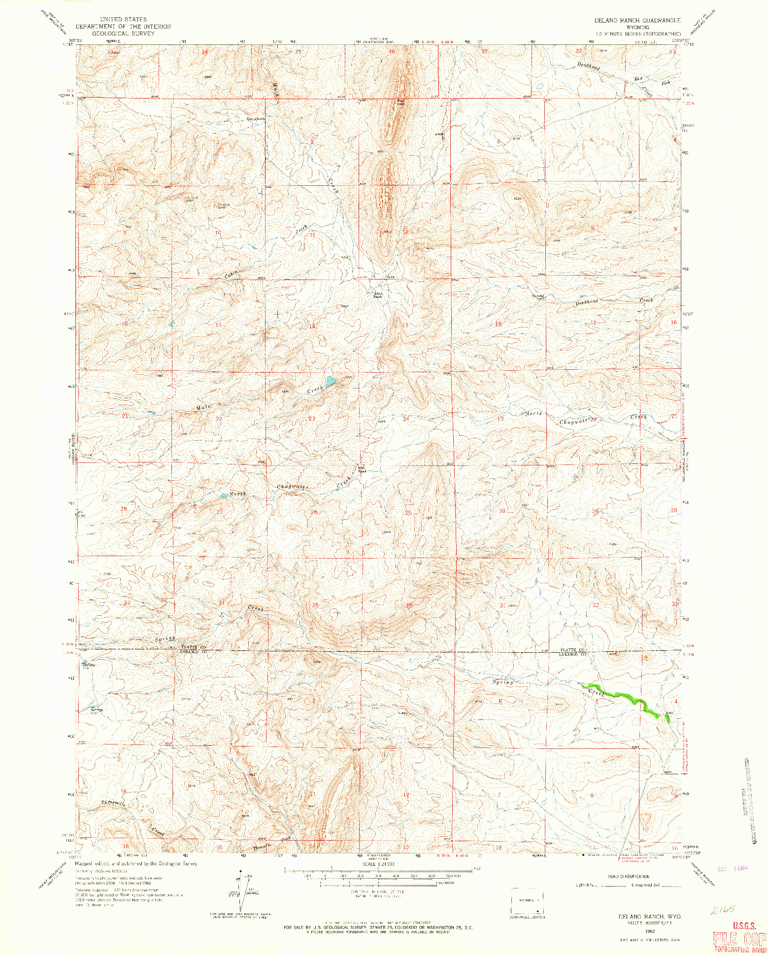 USGS 1:24000-SCALE QUADRANGLE FOR DELANO RANCH, WY 1962