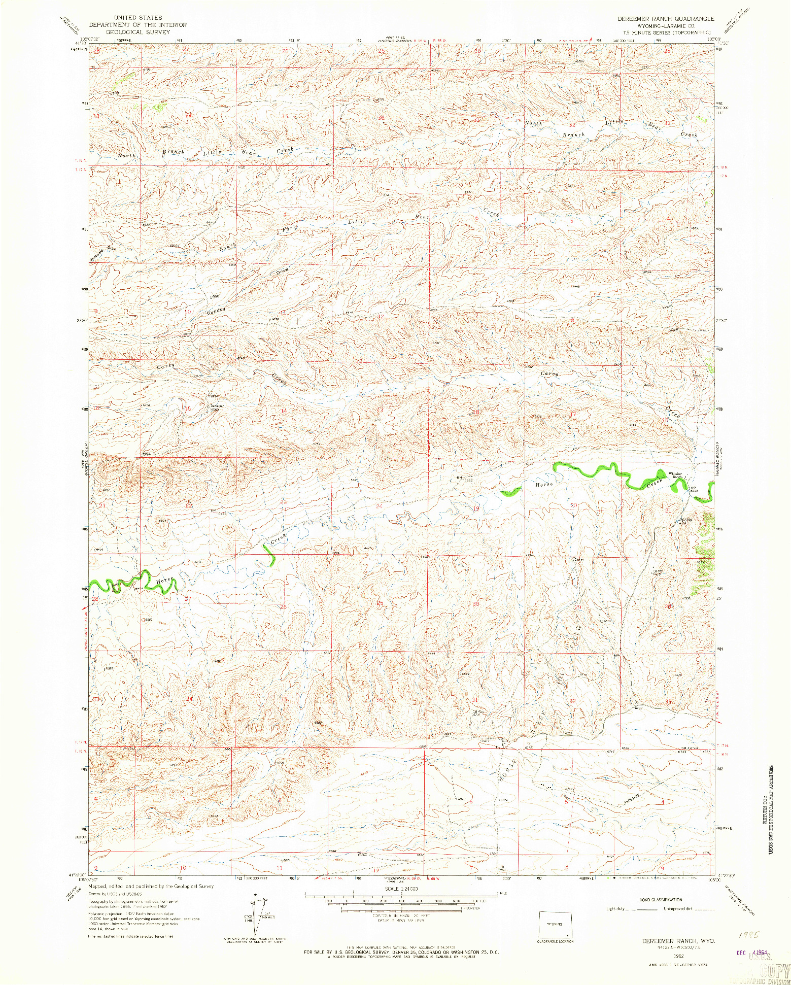 USGS 1:24000-SCALE QUADRANGLE FOR DEREEMER RANCH, WY 1962