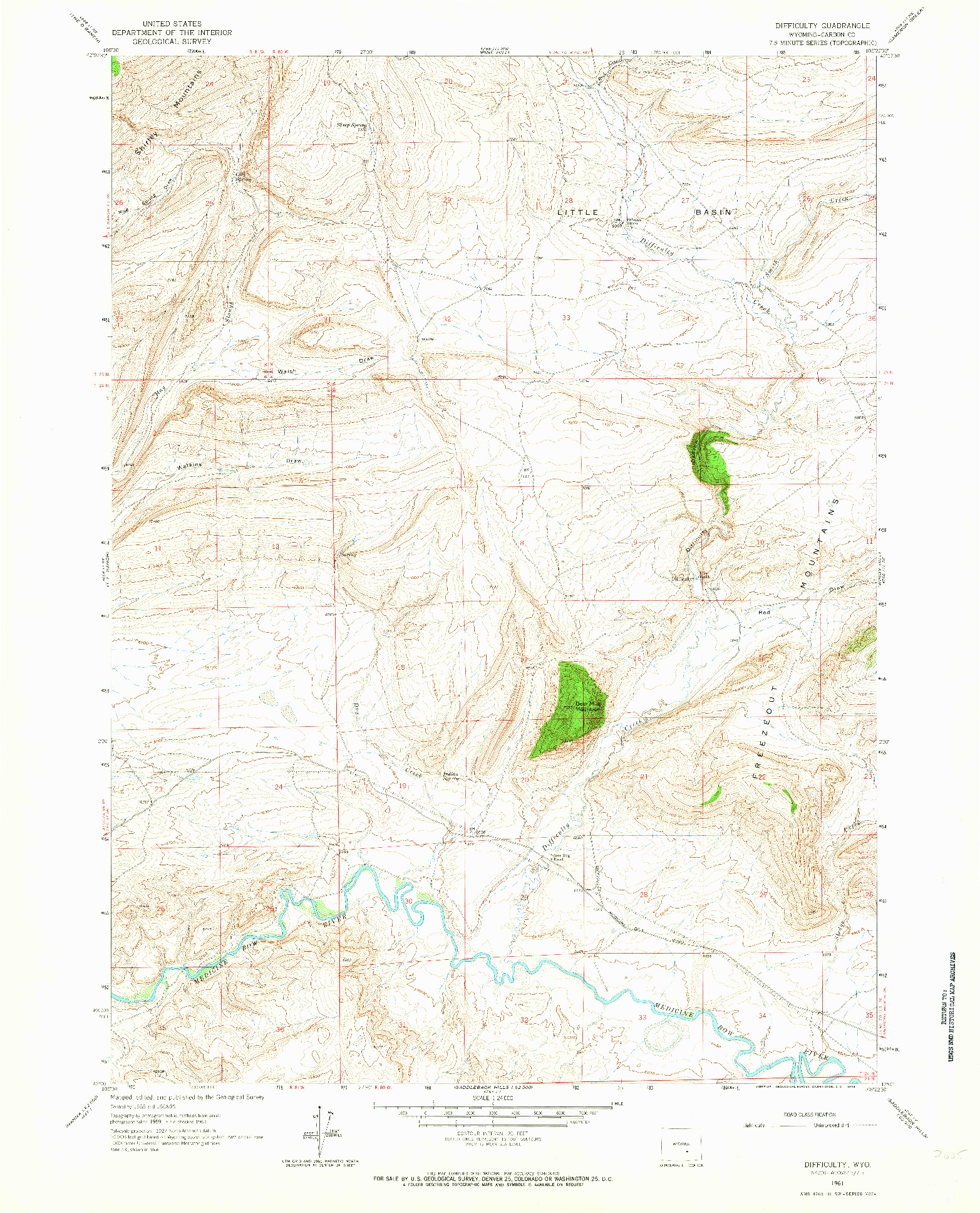 USGS 1:24000-SCALE QUADRANGLE FOR DIFFICULTY, WY 1961