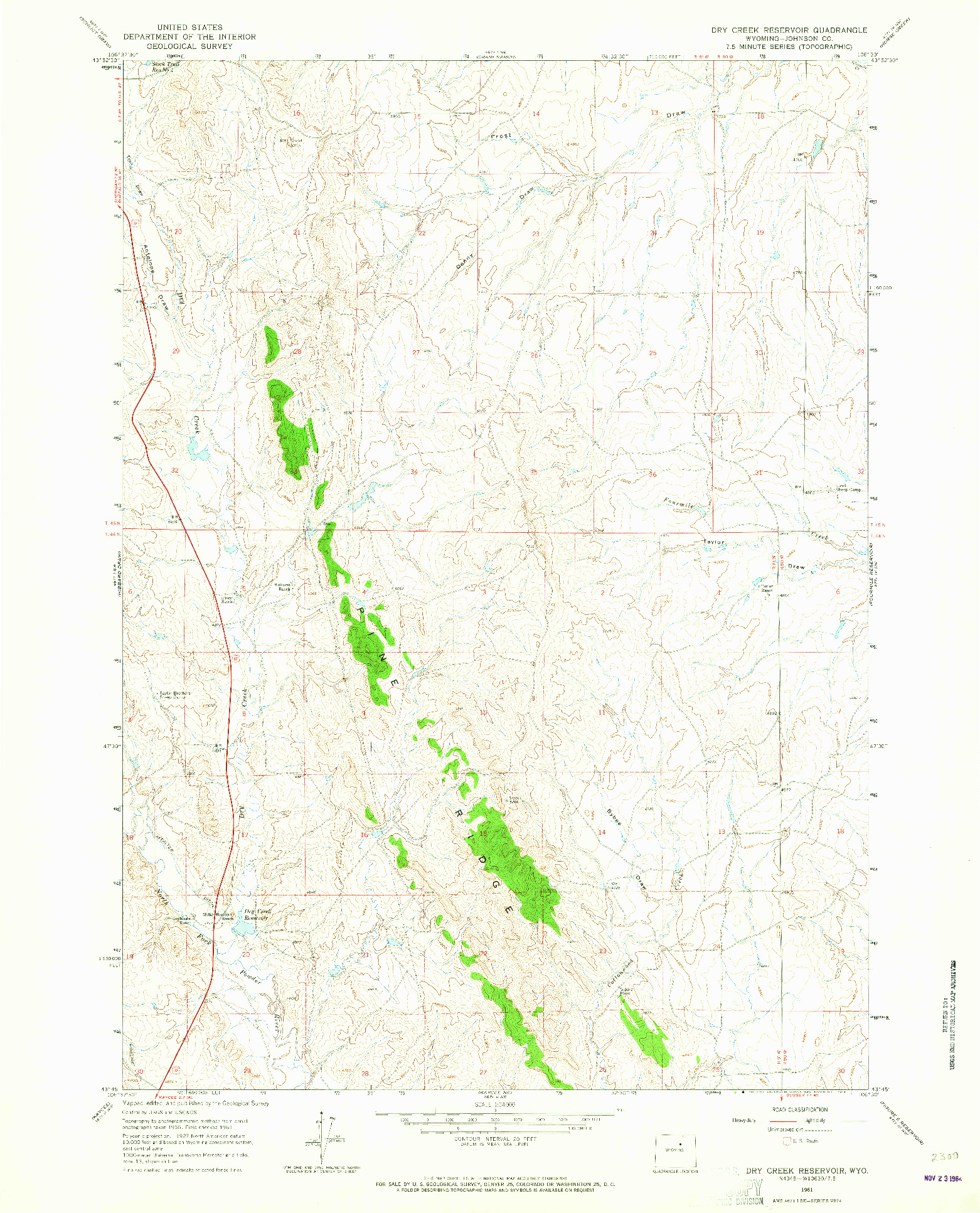USGS 1:24000-SCALE QUADRANGLE FOR DRY CREEK RESERVOIR, WY 1961