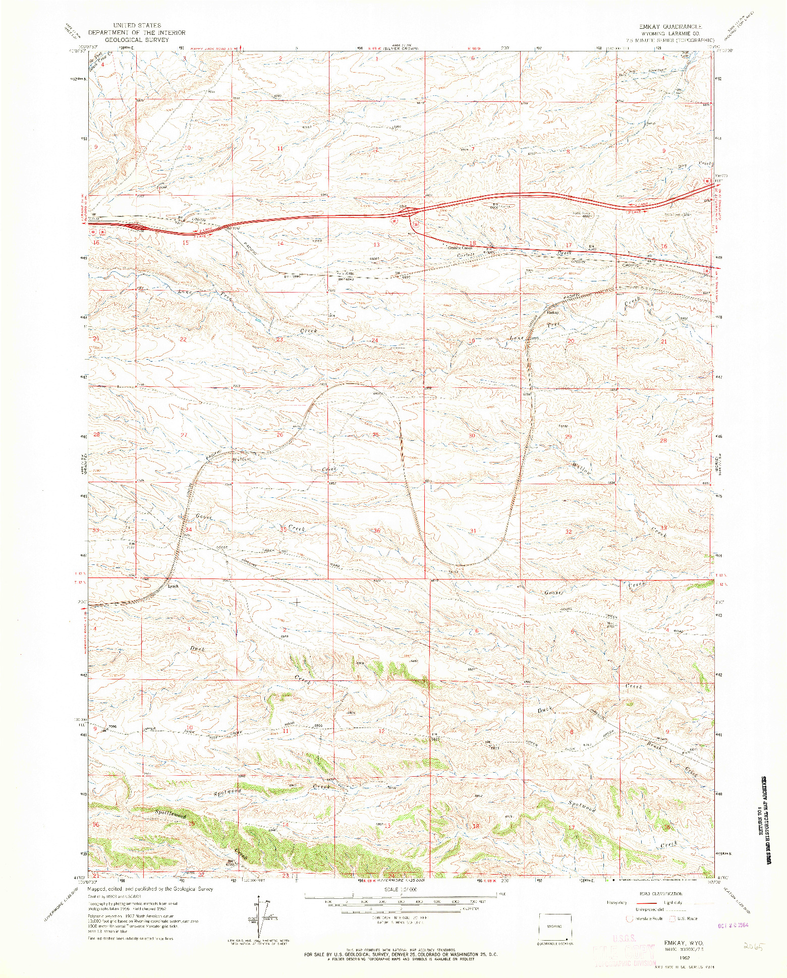 USGS 1:24000-SCALE QUADRANGLE FOR EMKAY, WY 1962