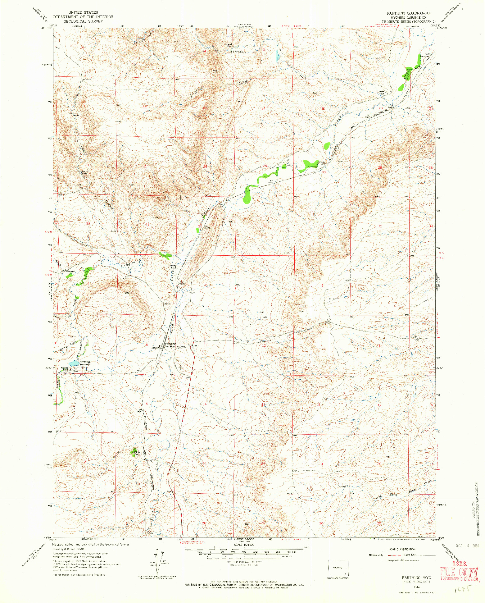 USGS 1:24000-SCALE QUADRANGLE FOR FARTHING, WY 1962