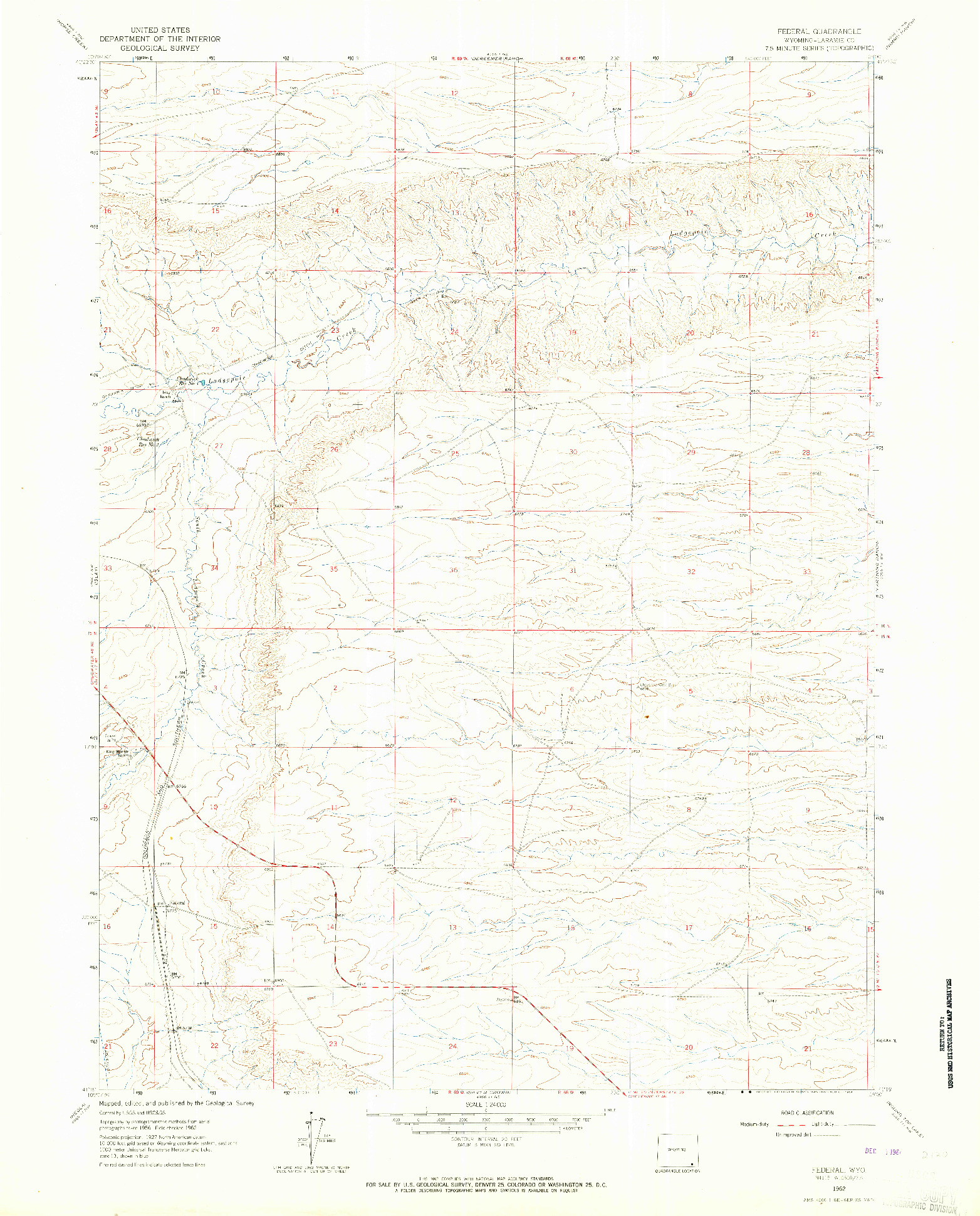 USGS 1:24000-SCALE QUADRANGLE FOR FEDERAL, WY 1962