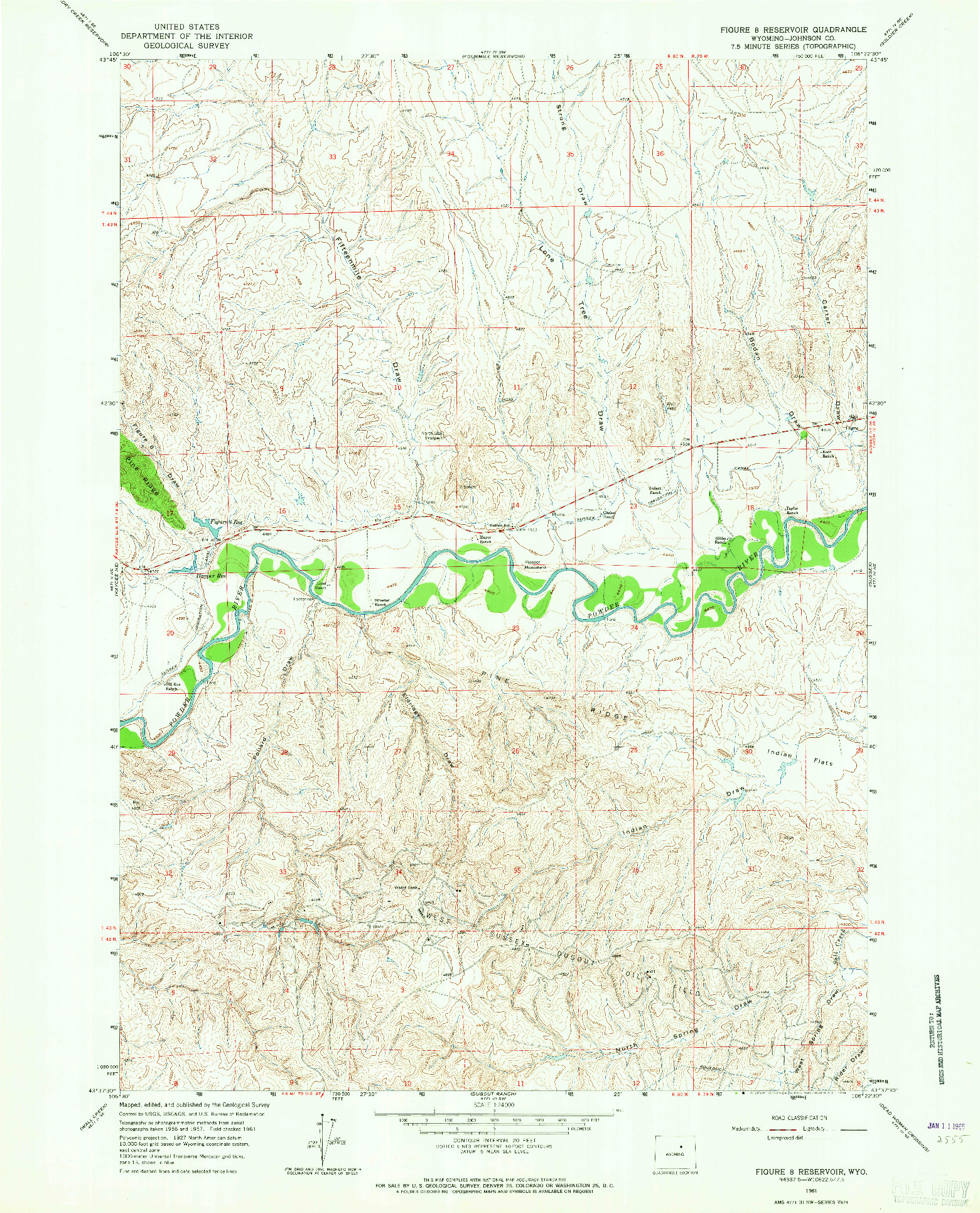USGS 1:24000-SCALE QUADRANGLE FOR FIGURE 8 RESERVOIR, WY 1961