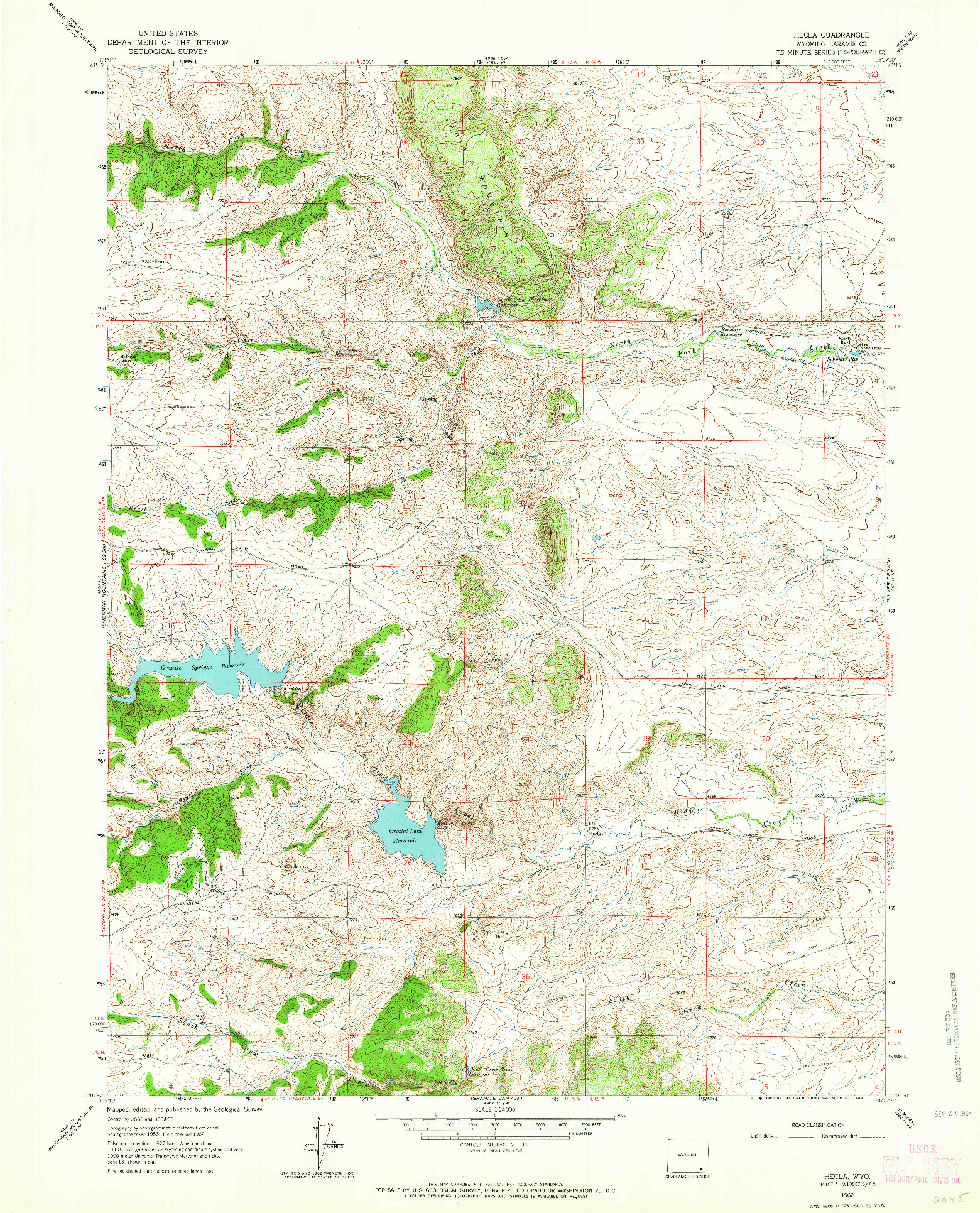 USGS 1:24000-SCALE QUADRANGLE FOR HECLA, WY 1962