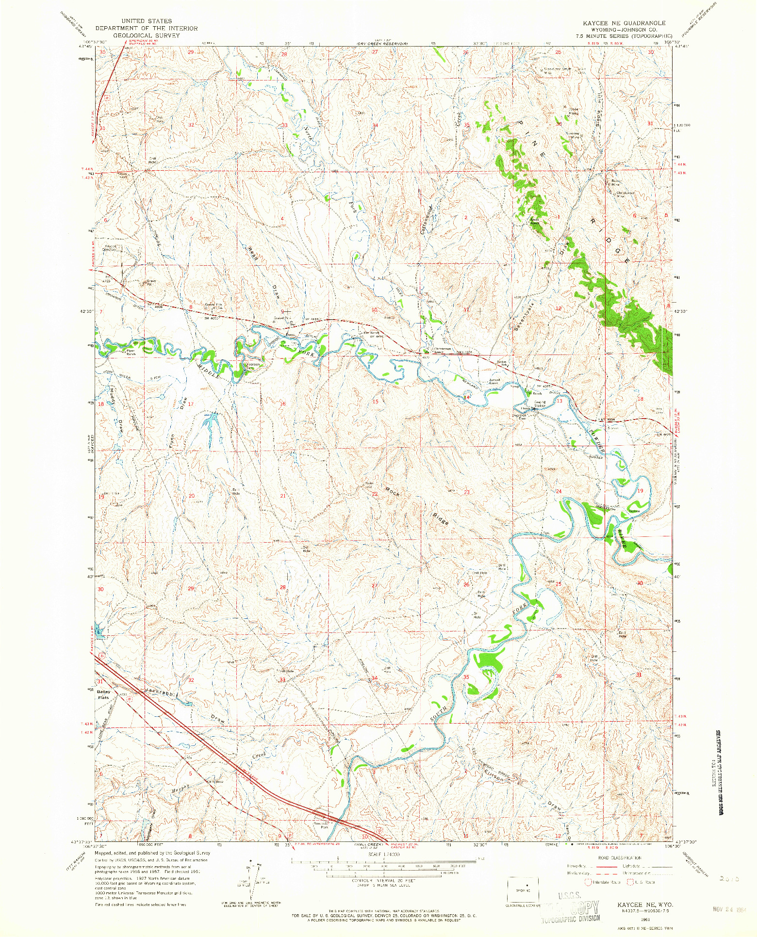 USGS 1:24000-SCALE QUADRANGLE FOR KAYCEE NE, WY 1961