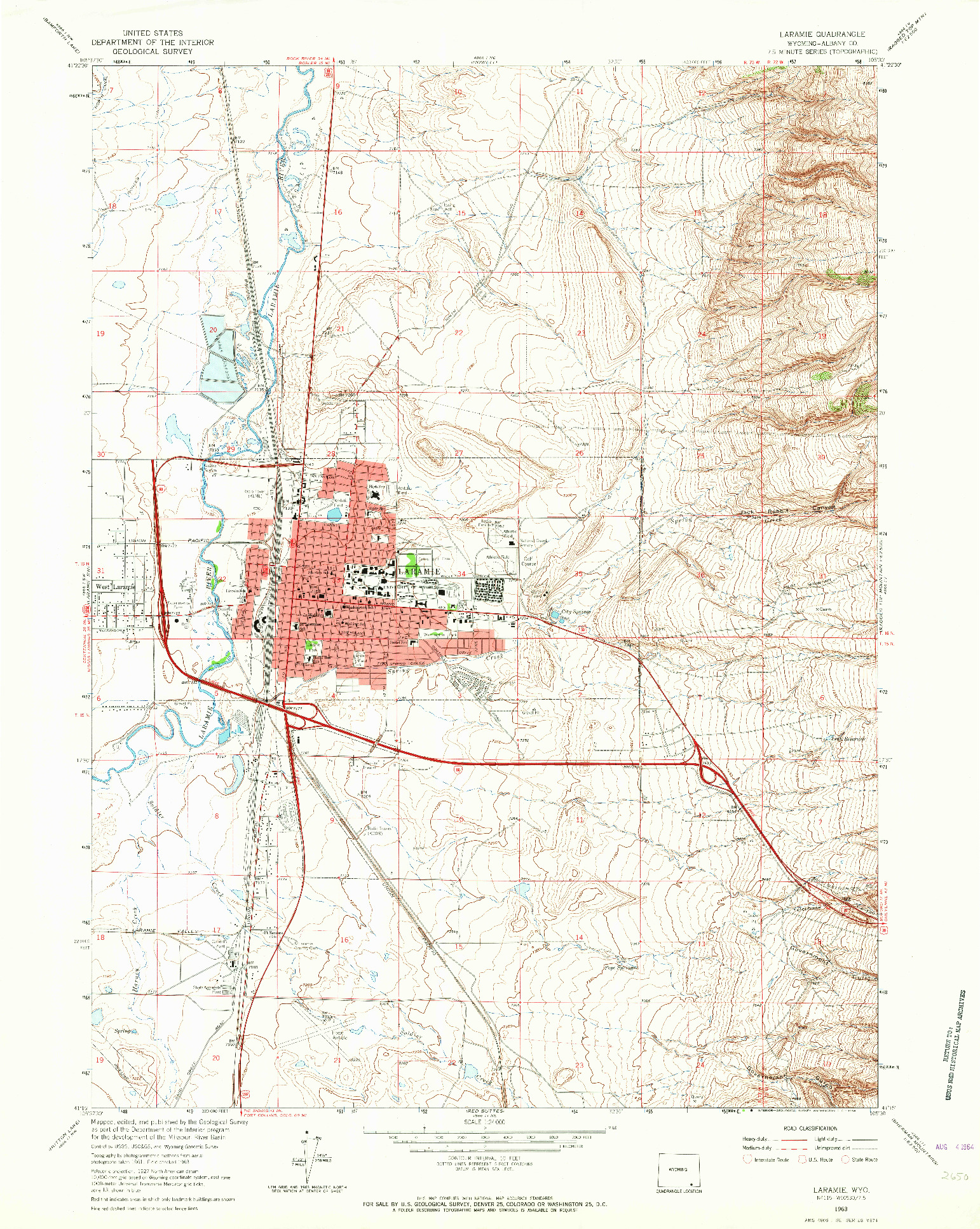 USGS 1:24000-SCALE QUADRANGLE FOR LARAMIE, WY 1963