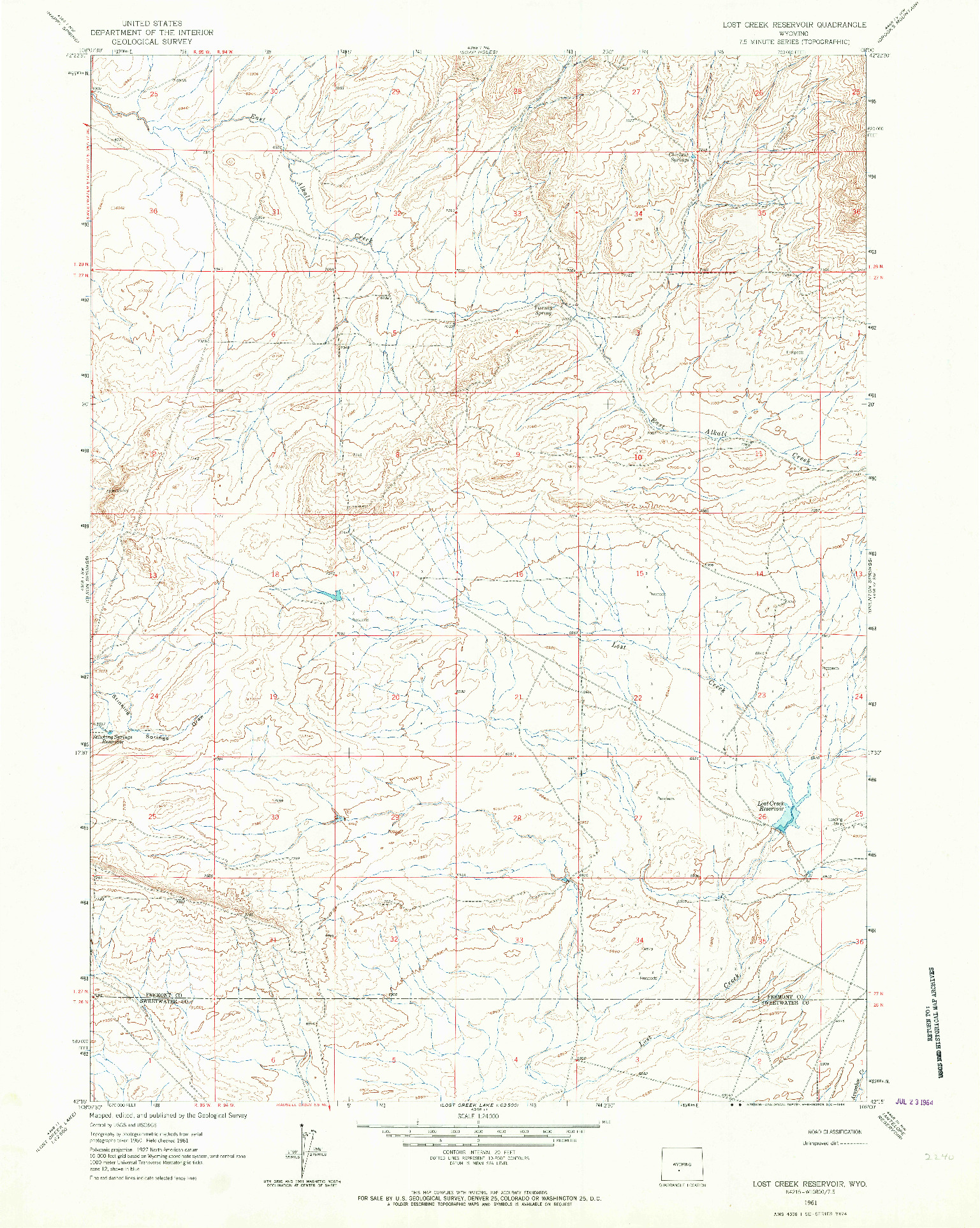 USGS 1:24000-SCALE QUADRANGLE FOR LOST CREEK RESERVOIR, WY 1961