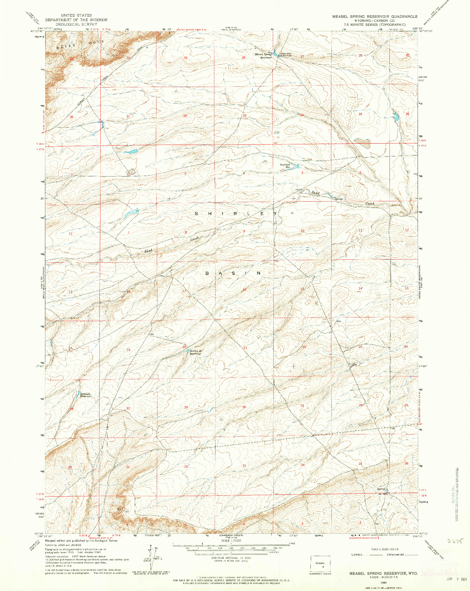 USGS 1:24000-SCALE QUADRANGLE FOR MEASEL SPRING RESERVOIR, WY 1960