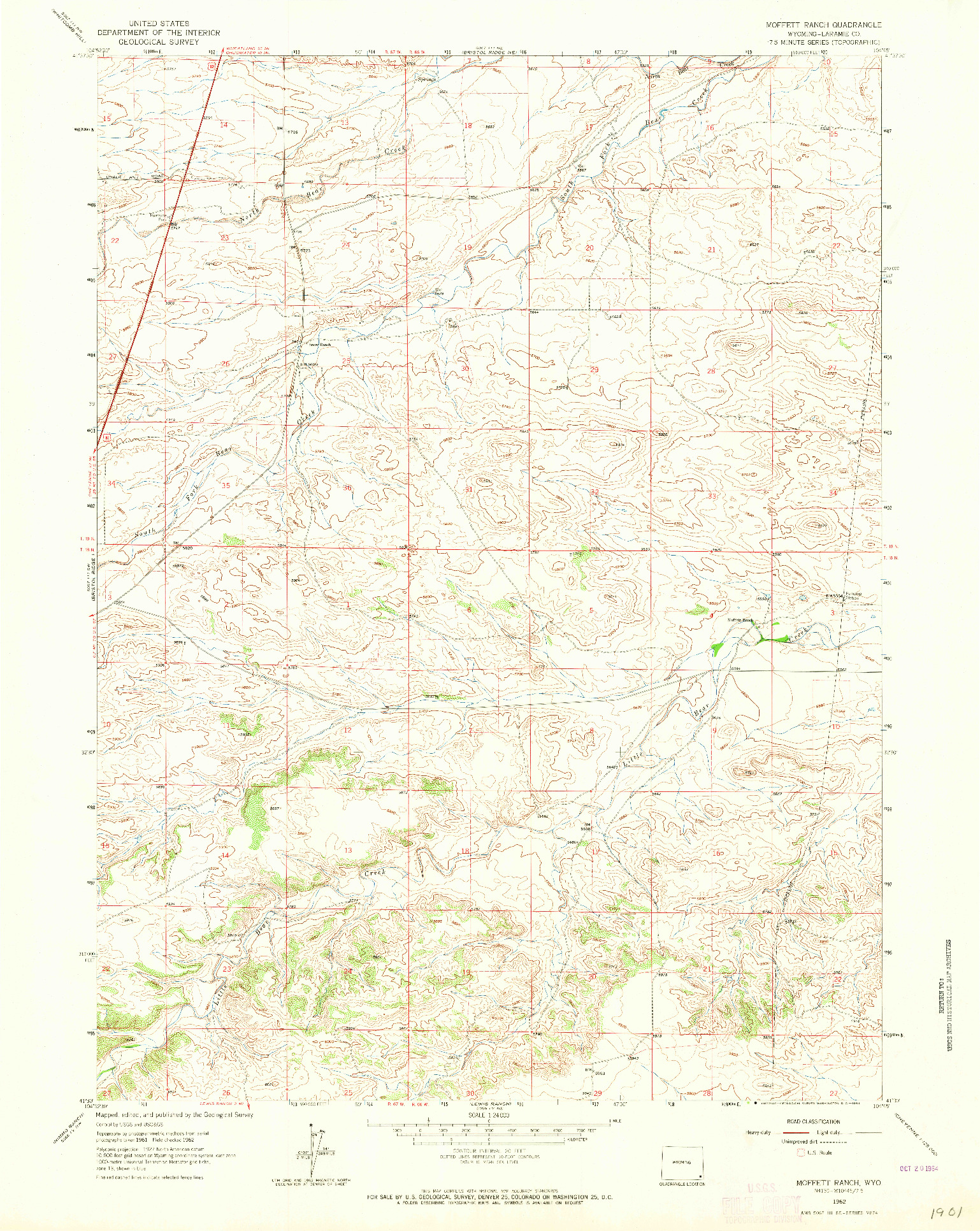 USGS 1:24000-SCALE QUADRANGLE FOR MOFFETT RANCH, WY 1962