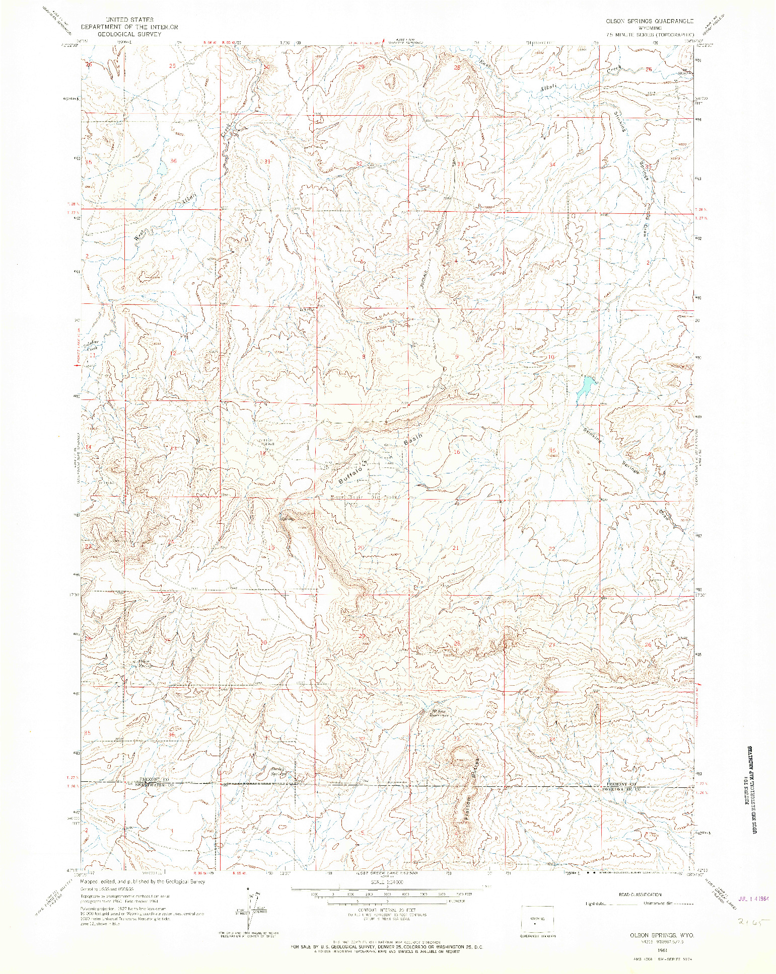 USGS 1:24000-SCALE QUADRANGLE FOR OLSON SPRINGS, WY 1961