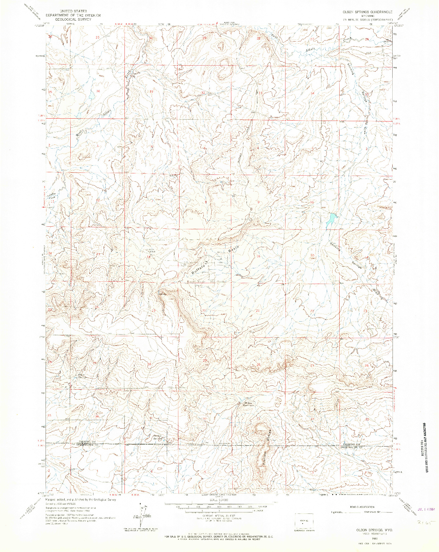 USGS 1:24000-SCALE QUADRANGLE FOR OLSON SPRINGS, WY 1961