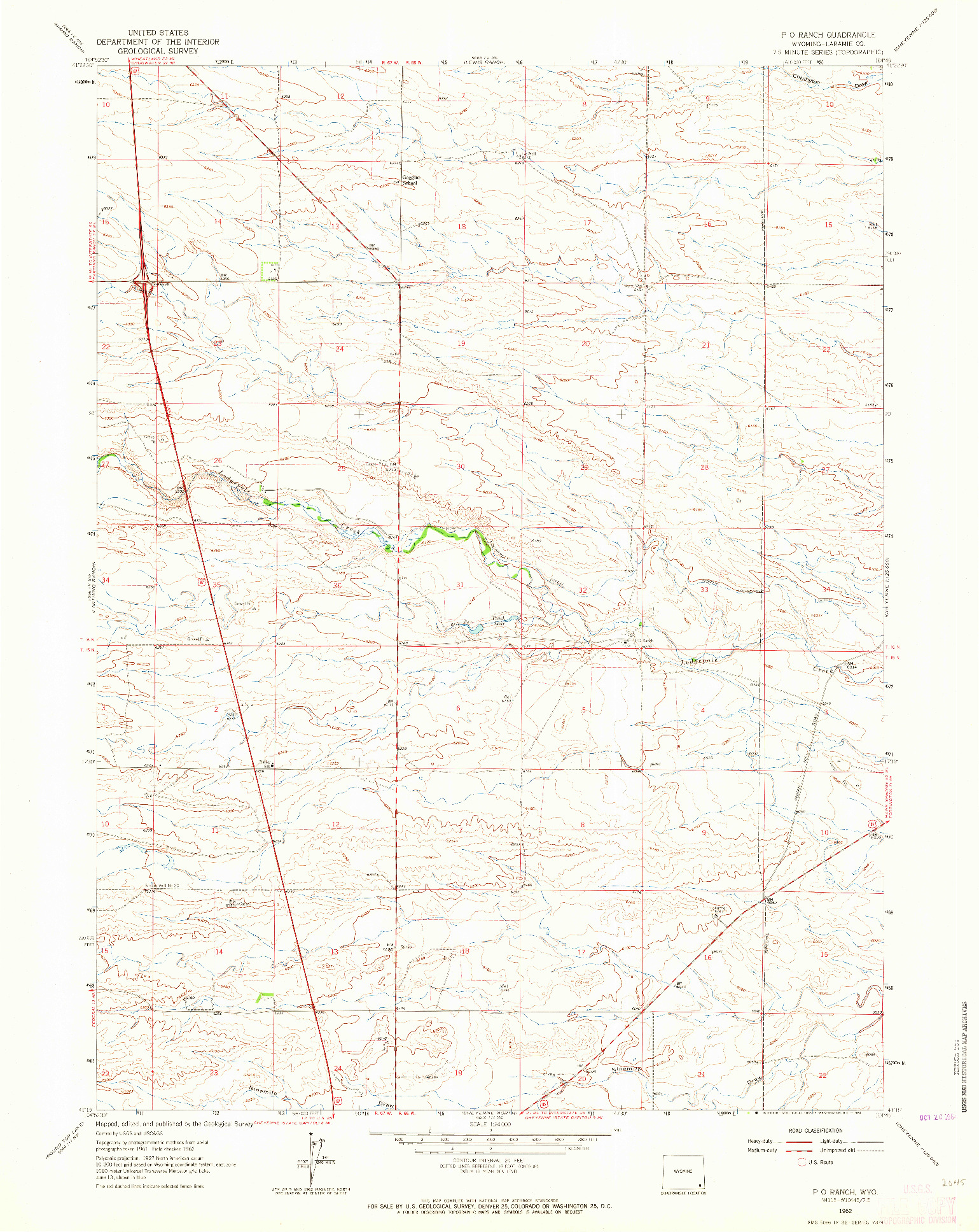 USGS 1:24000-SCALE QUADRANGLE FOR P O RANCH, WY 1962