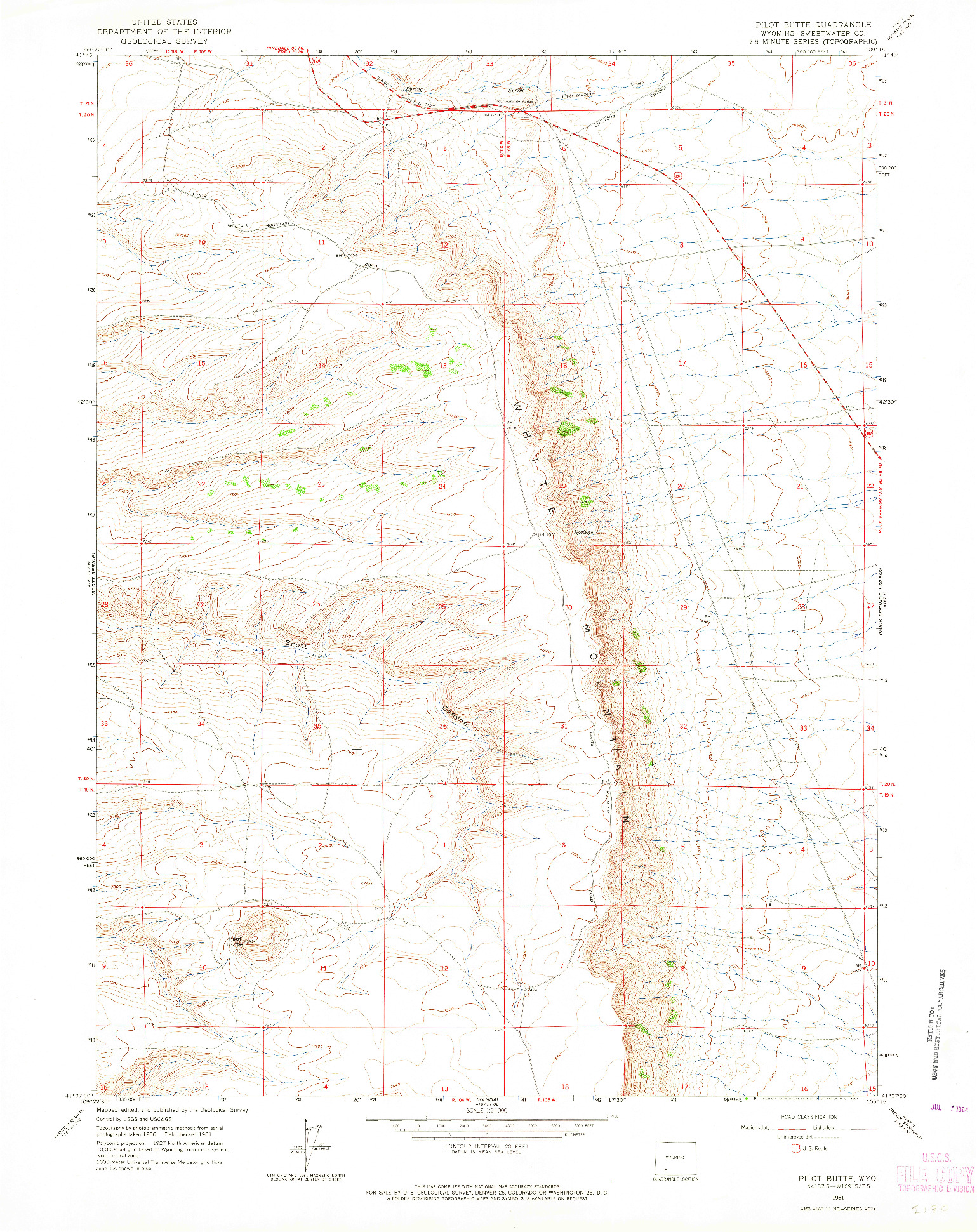 USGS 1:24000-SCALE QUADRANGLE FOR PILOT BUTTE, WY 1961