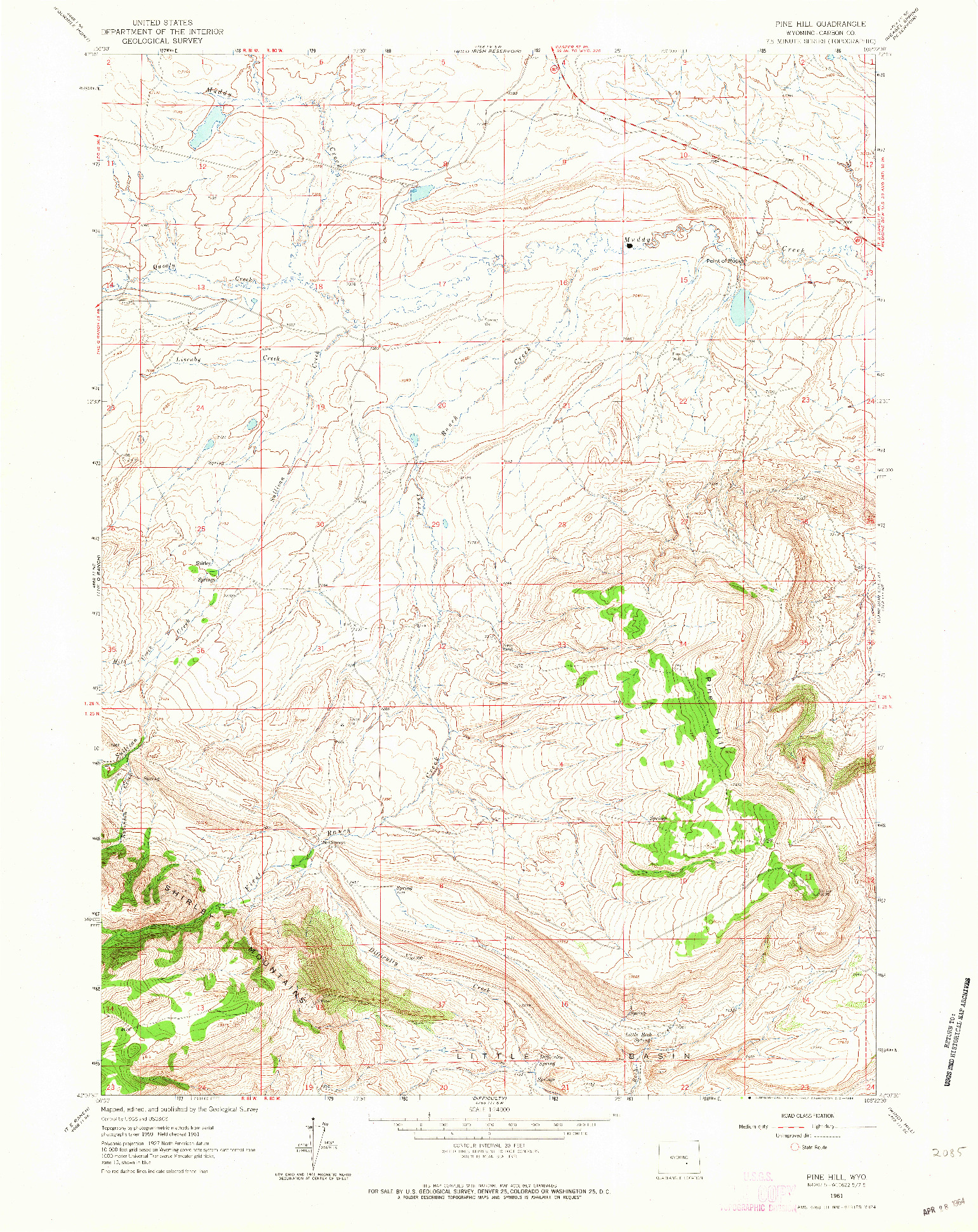 USGS 1:24000-SCALE QUADRANGLE FOR PINE HILL, WY 1961