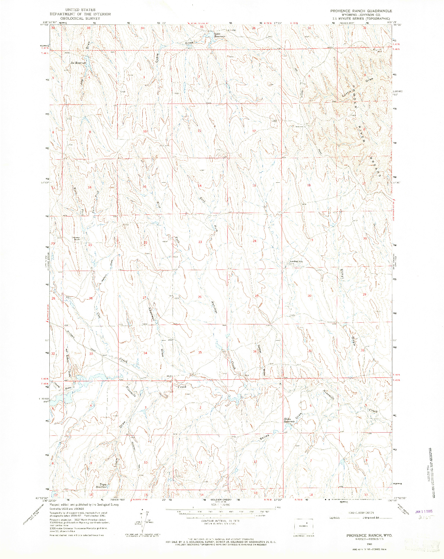 USGS 1:24000-SCALE QUADRANGLE FOR PROVENCE RANCH, WY 1961