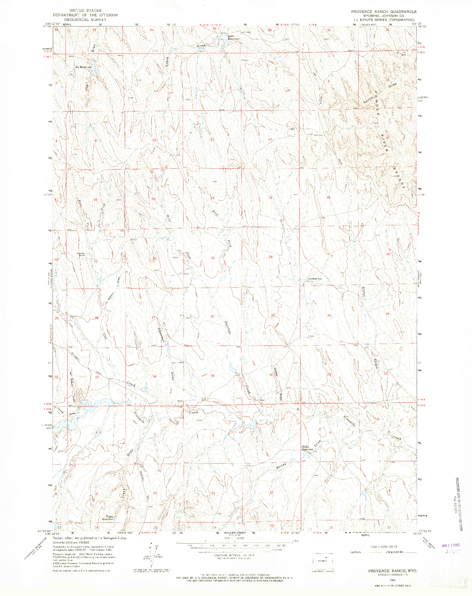 USGS 1:24000-SCALE QUADRANGLE FOR PROVENCE RANCH, WY 1961