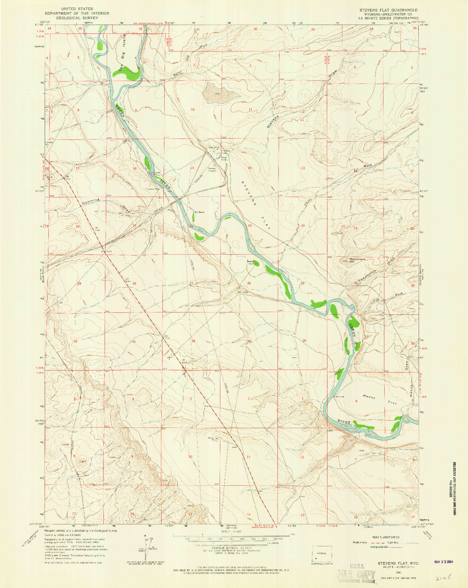 USGS 1:24000-SCALE QUADRANGLE FOR STEVENS FLAT, WY 1961