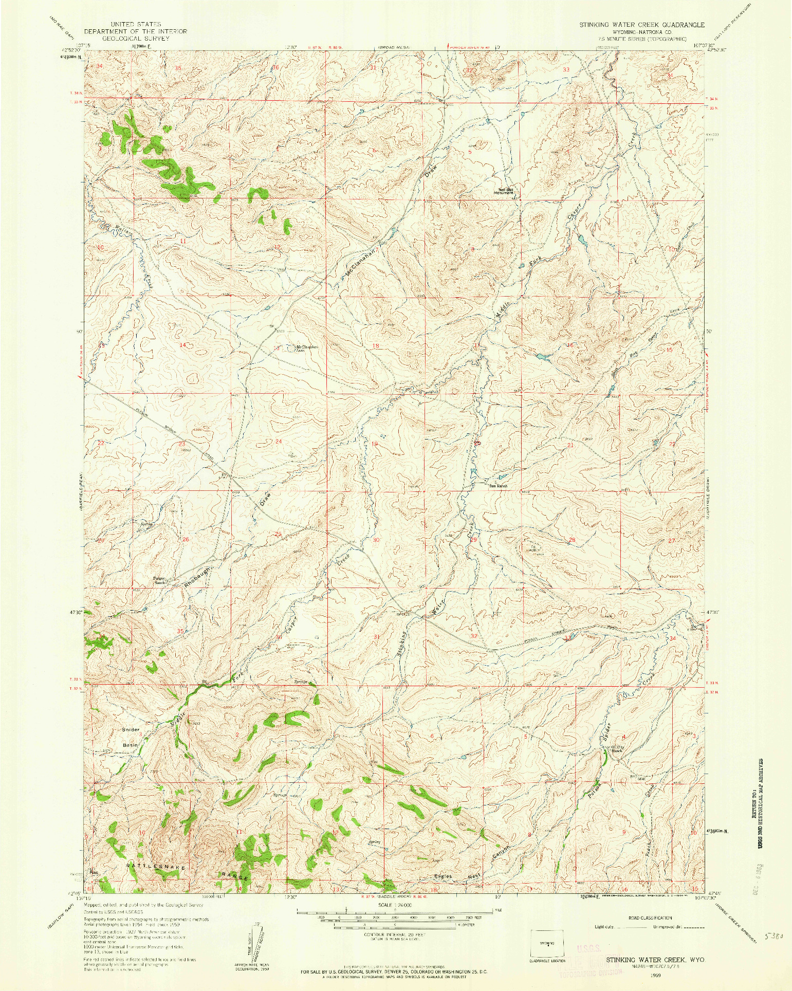USGS 1:24000-SCALE QUADRANGLE FOR STINKING WATER CREEK, WY 1959