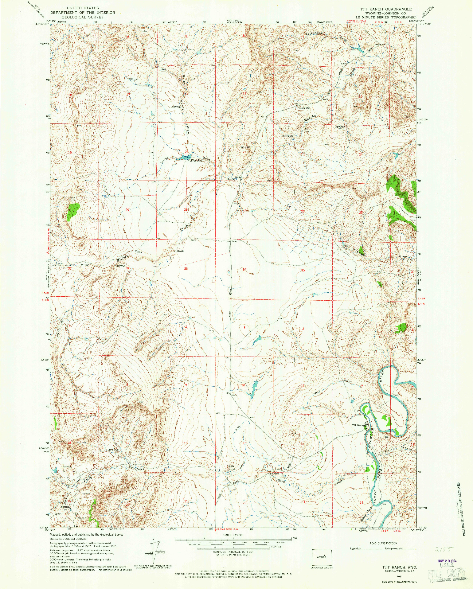 USGS 1:24000-SCALE QUADRANGLE FOR TTT RANCH, WY 1961