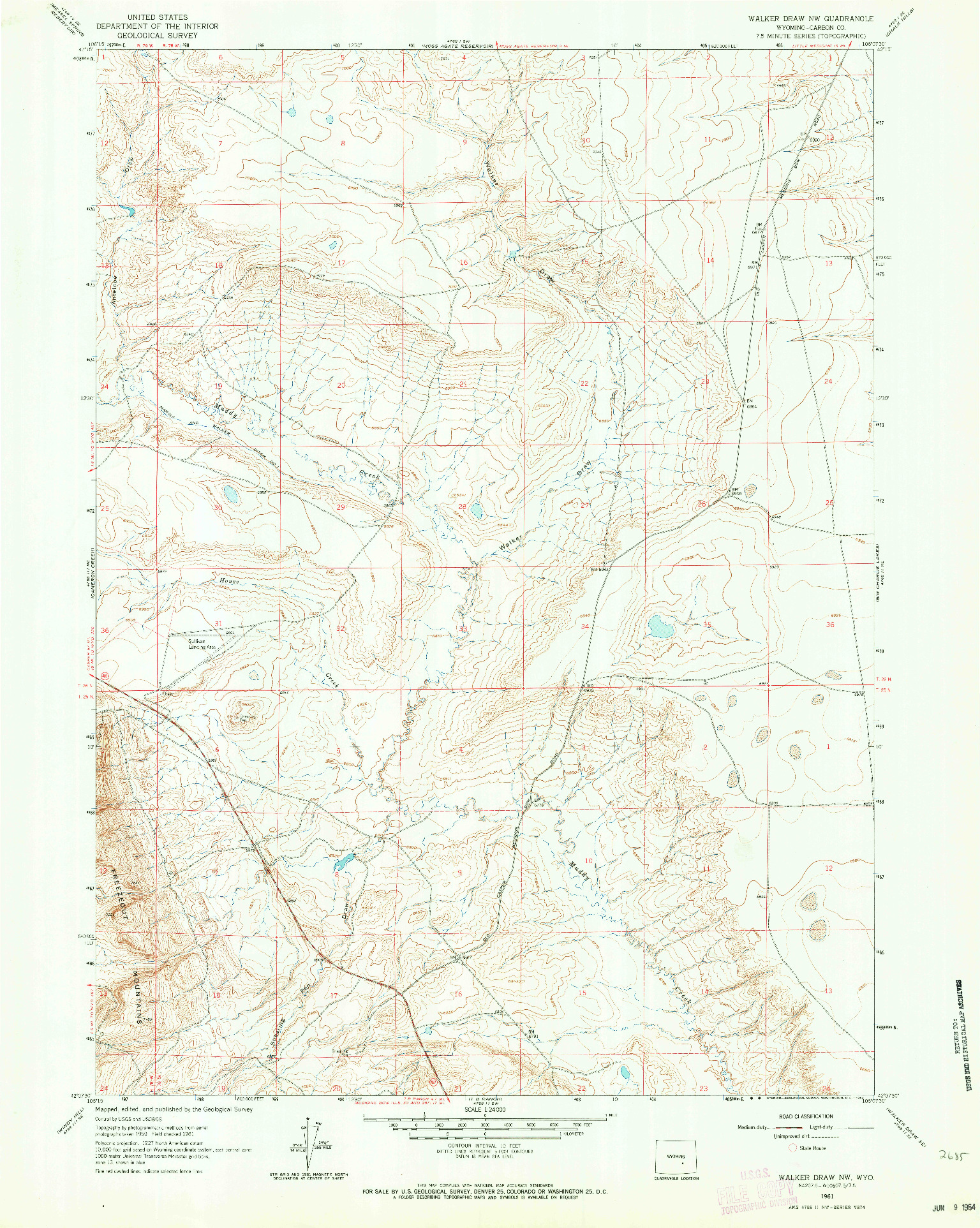 USGS 1:24000-SCALE QUADRANGLE FOR WALKER DRAW NW, WY 1961
